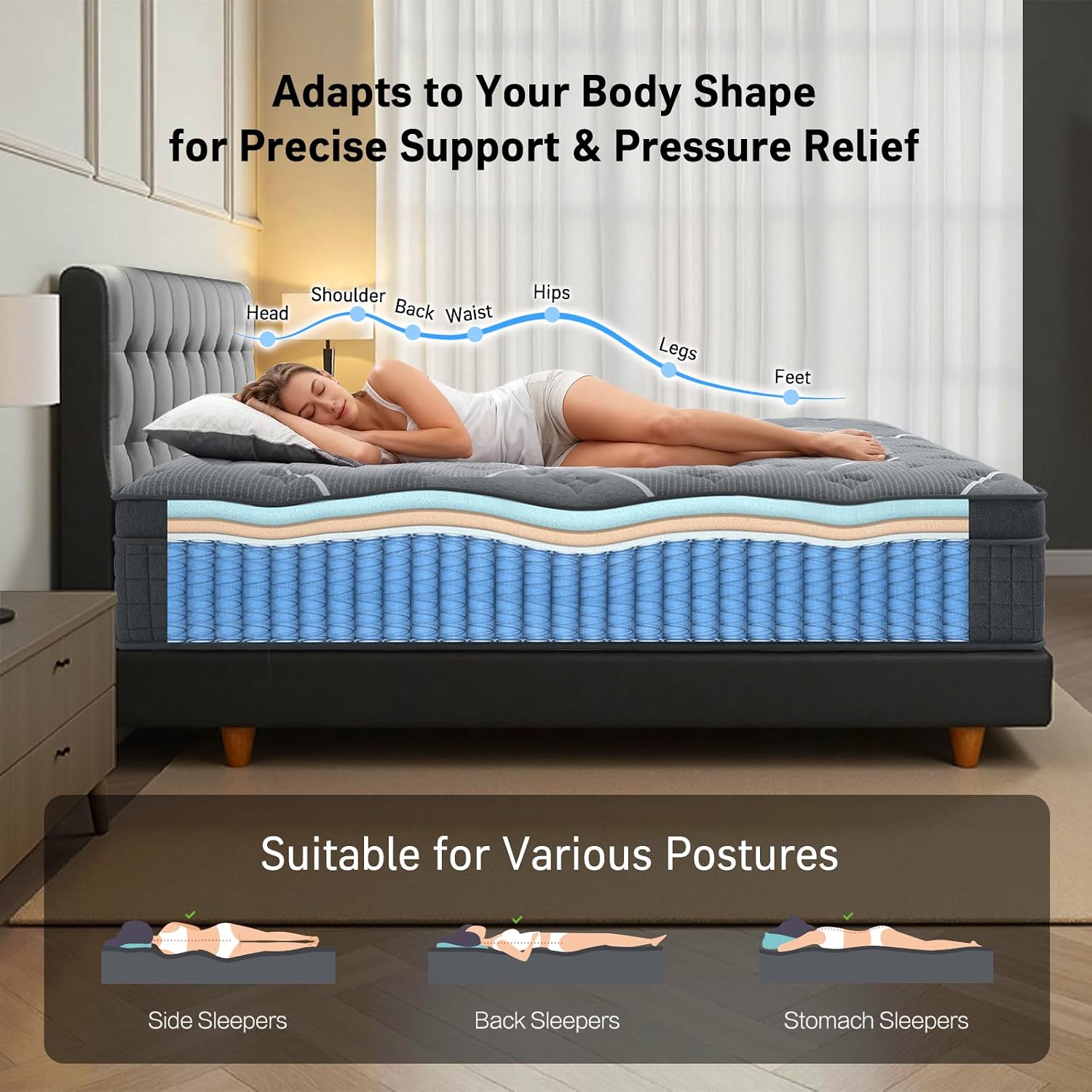 Detalle de MORSEN MR0910 Twin Hybrid Mattress, 10-Inch Cooling Gel Foam and Pocket Coils