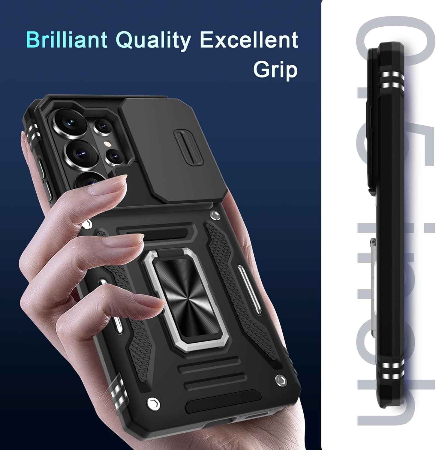 Thumbnail 6 de DEERLAMN Case for Samsung Galaxy S26 Ultra 6.9-Inch with Slide Camera Cover, Screen Protector, and Rotating Ring Kickstand