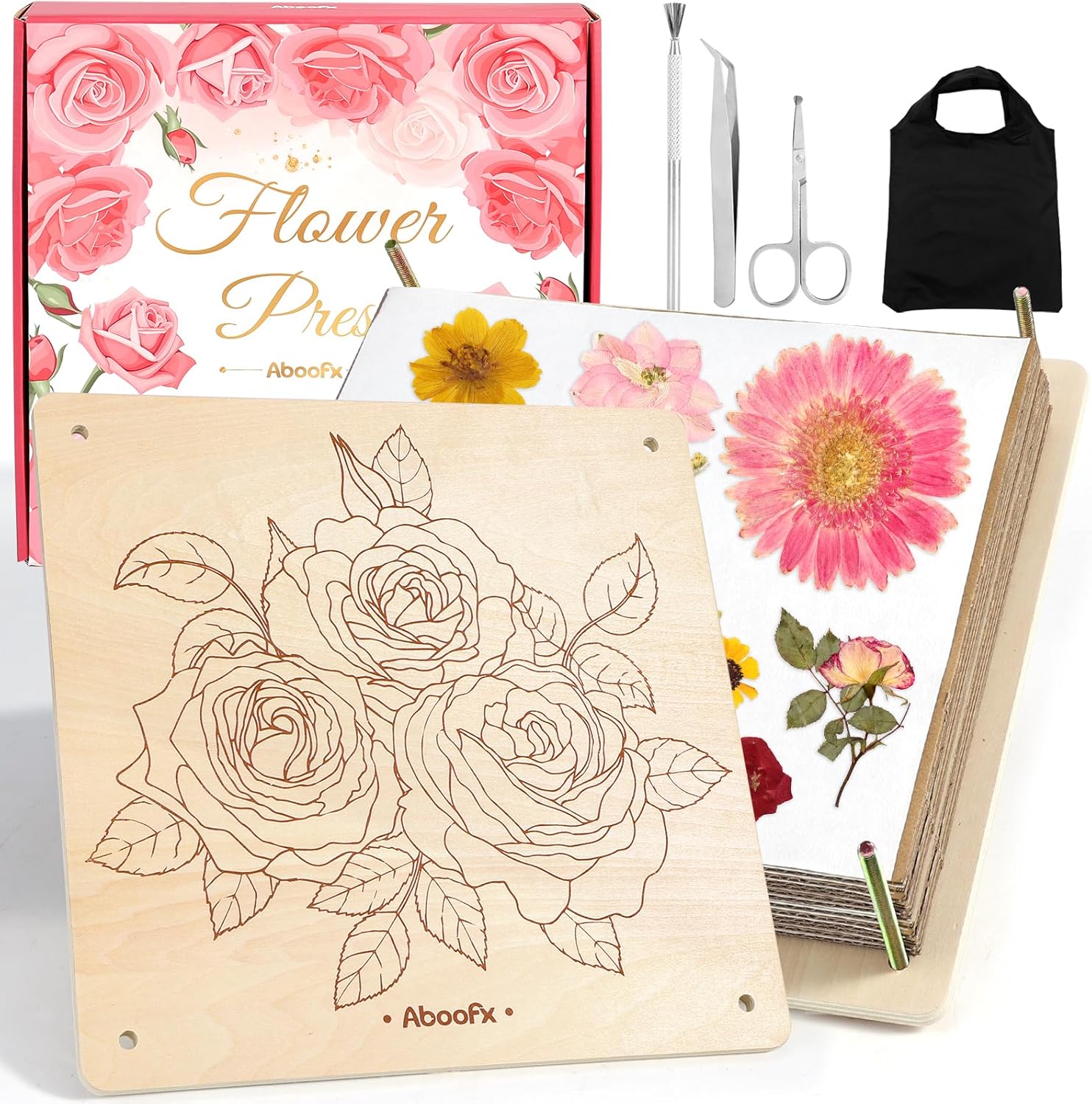 Detalle de Aboofx Flower Press Kit: 11.2" x 11.2" 8-Layer Wooden Press for DIY Dried Flowers