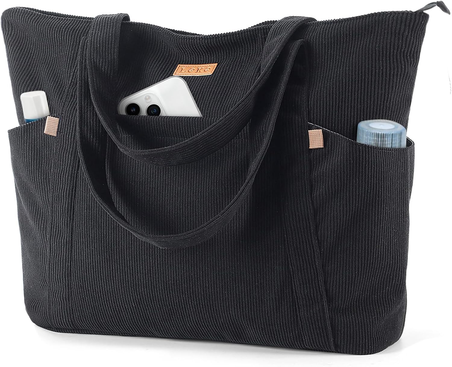 Lekespring Cord Tasche Damen – Große Tote Bag mit Reißverschluss, 18 L