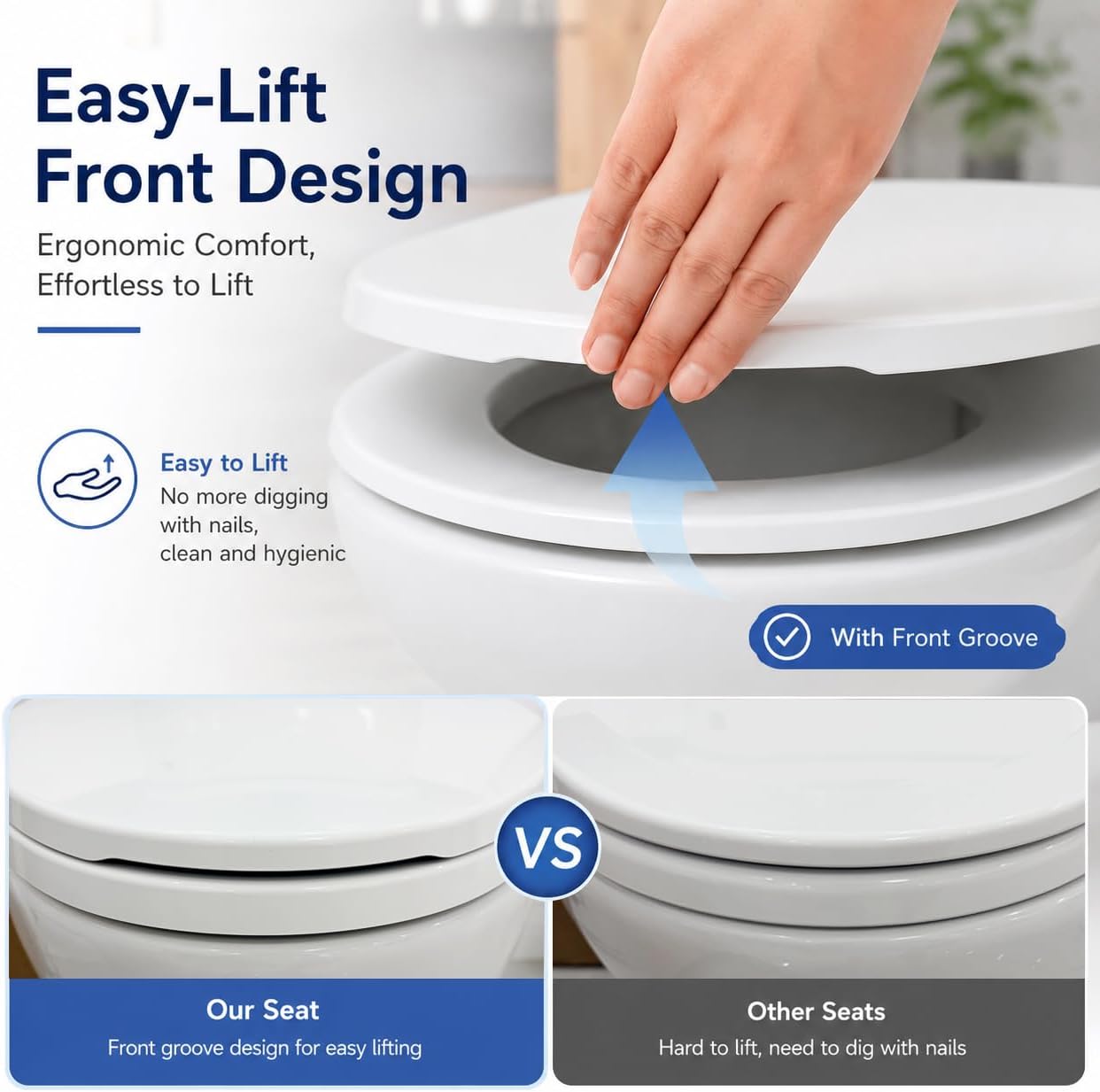 Thumbnail 3 de Elongated Toilet Seat with Slow Close — White Plastic, 18.5”