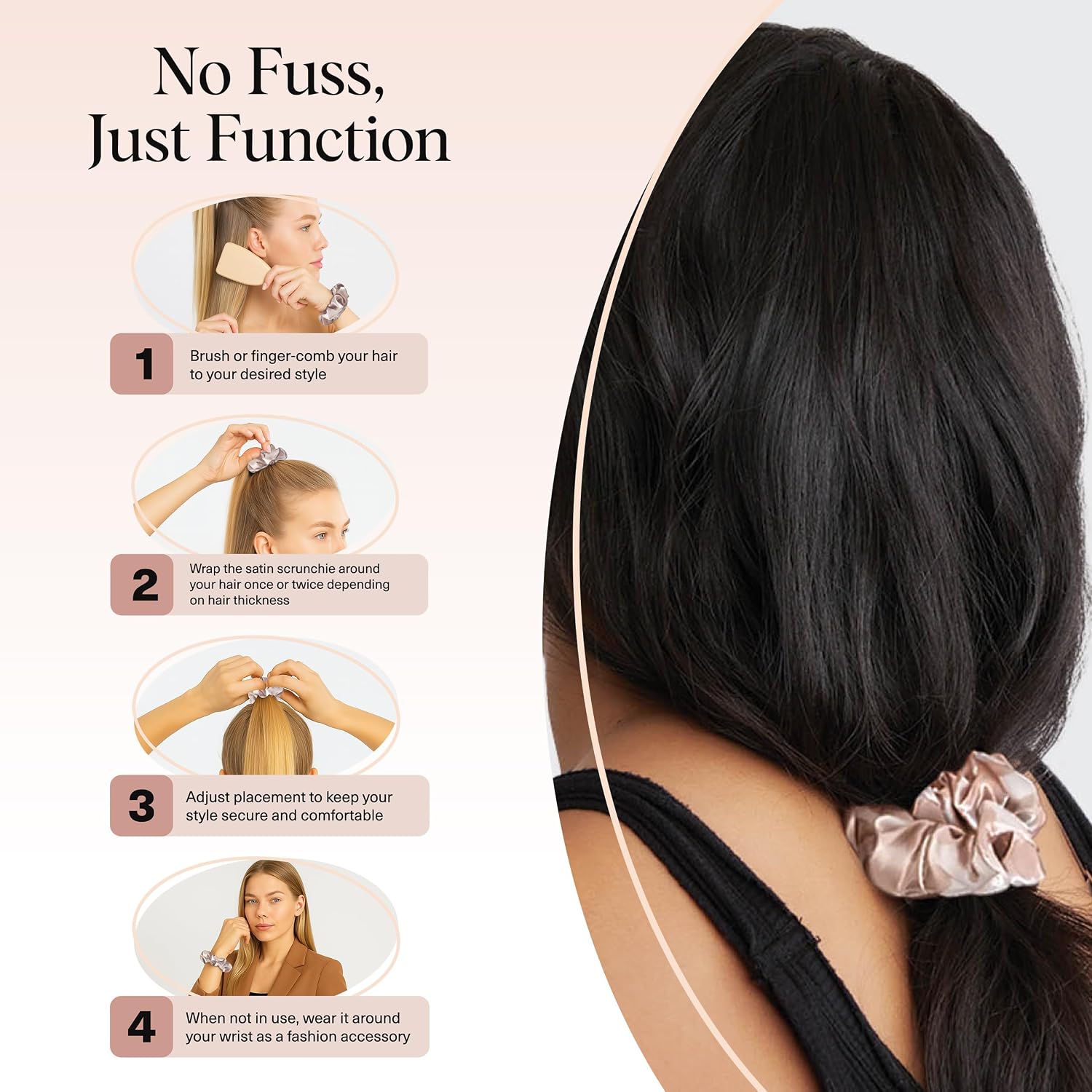 Detalle 2 de Kitsch Satin Haargummi Damen – Keine Knicke, Frizz‑Kontrolle | 5‑teiliges Set