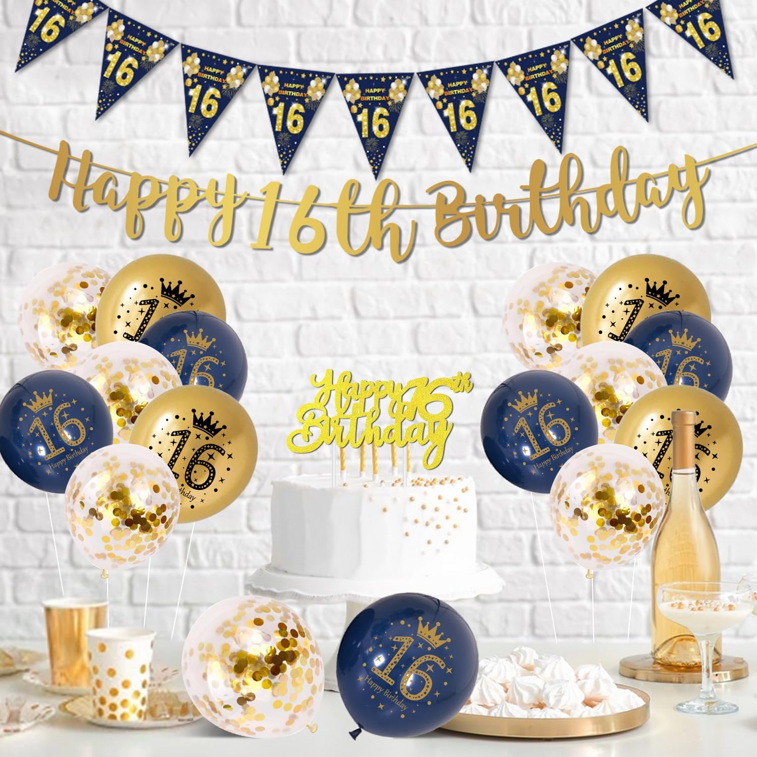 Detalle 1 de 16th Birthday decorations kit, Blue and Gold