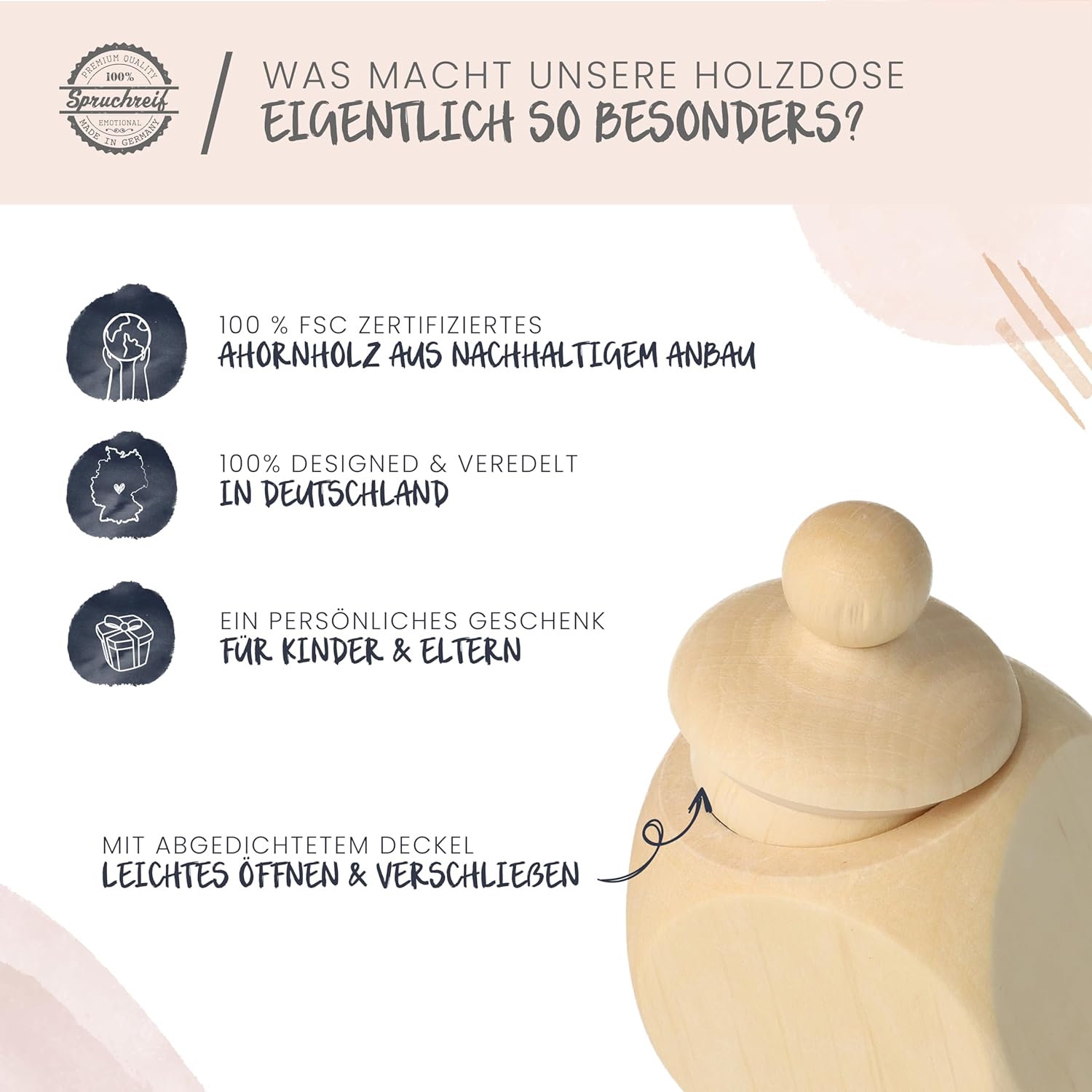 Detalle de Spruchreif Milchzahndose aus Holz mit Deckel und UV-Druck – Zahnfee-Idylle für kleine Erinnerungen