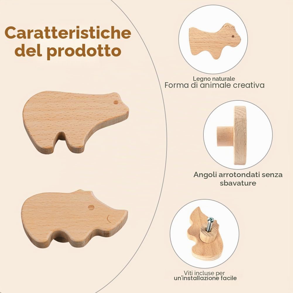 Thumbnail 2 de Aolso: Set di 12 manopole per cassetti in legno con viti incluse – forme animali