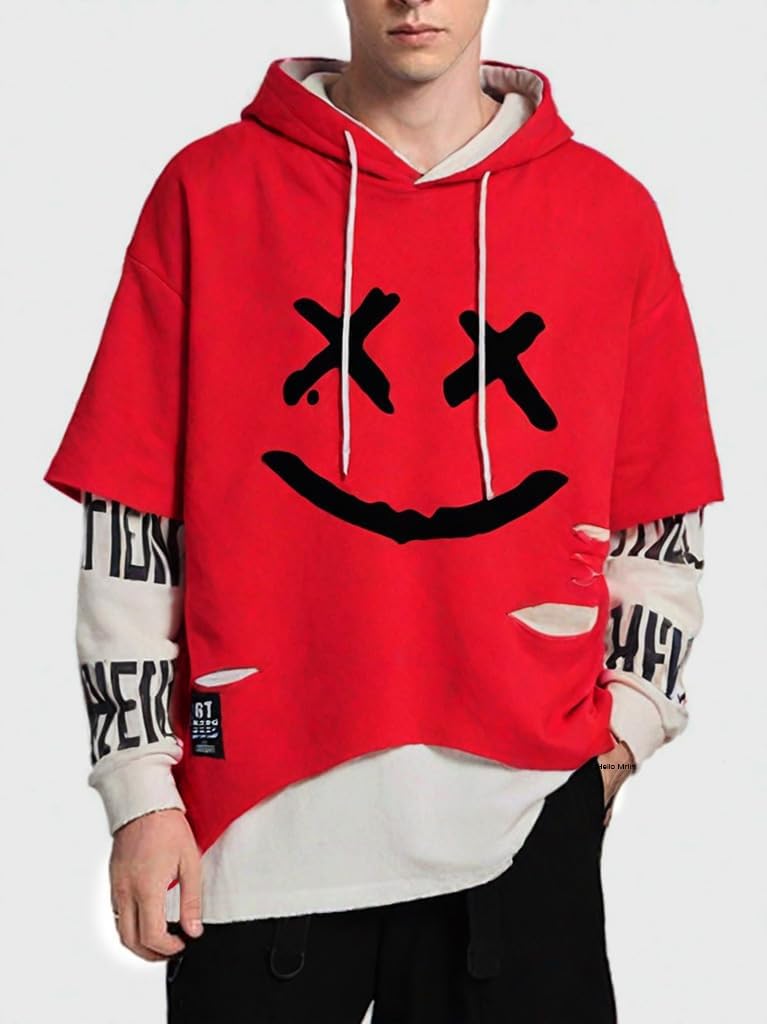 Detalle de Hello MrLin Herren Techwear- & Hip-Hop-Hoodie mit Patchwork und Kapuze (Japan Streetwear)