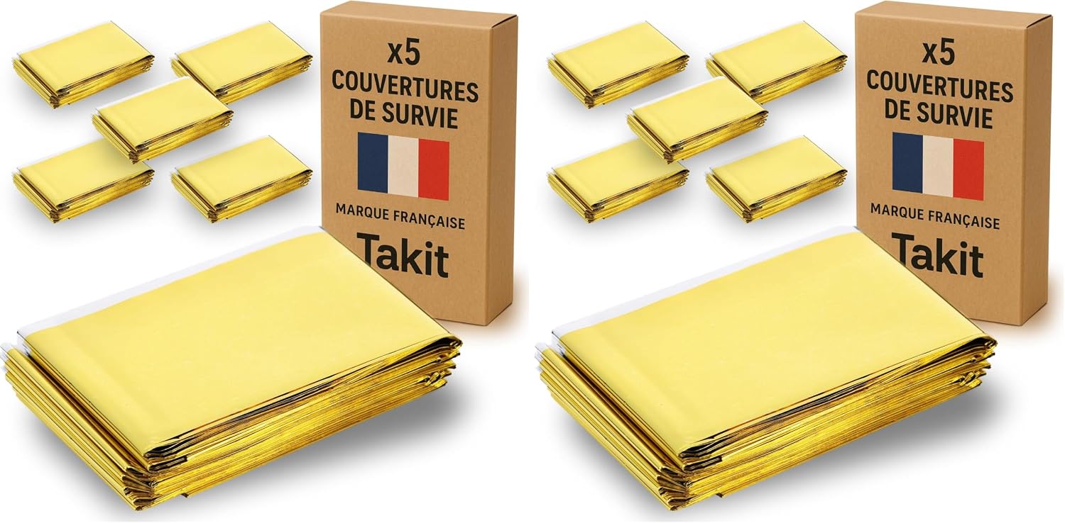 Detalle 2 de Takit Couverture de Survie 5x – Extra Large 210 x 160 cm, Mylar Or Gris, Réutilisable et Imperméable