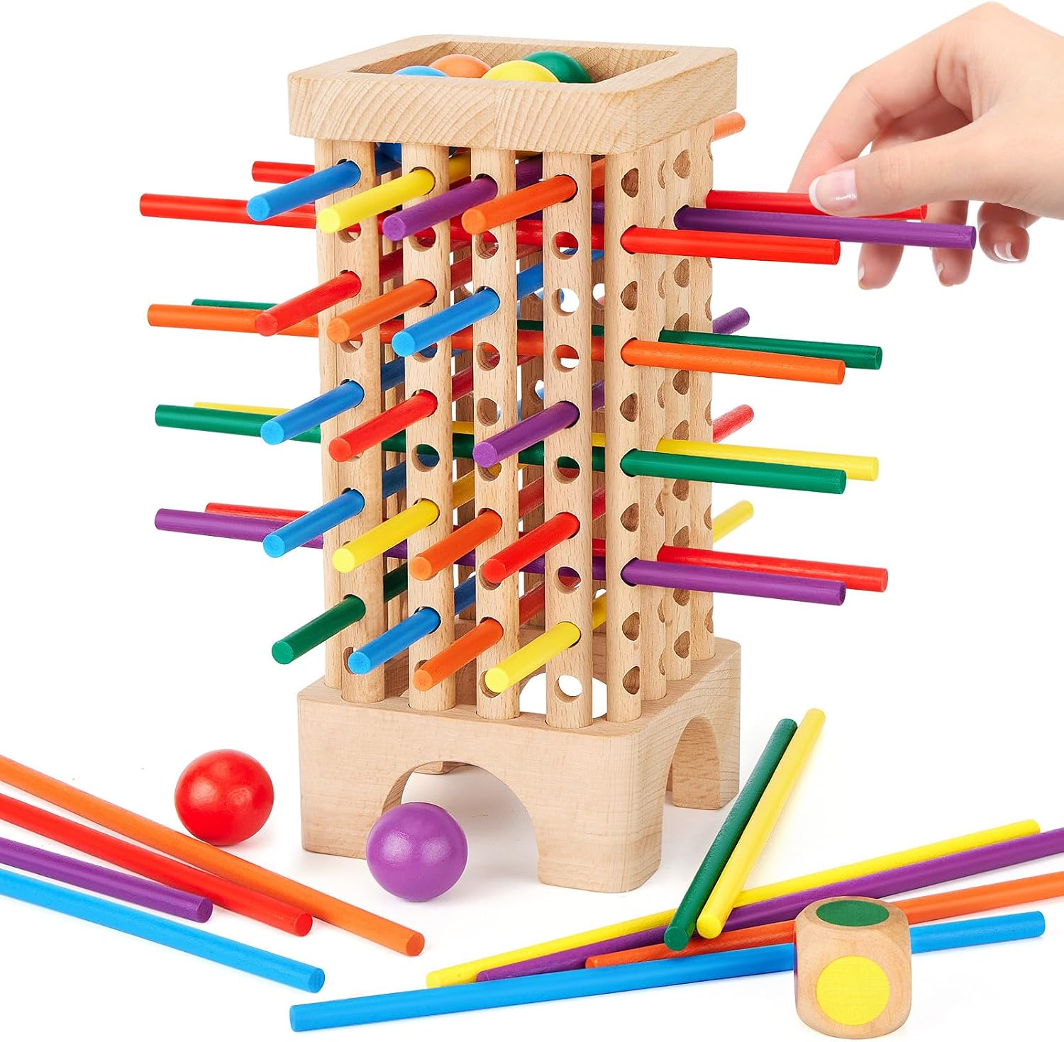 Detalle de Montessori Holz-Brettspiel mit 42 Stäbchen 🎲
