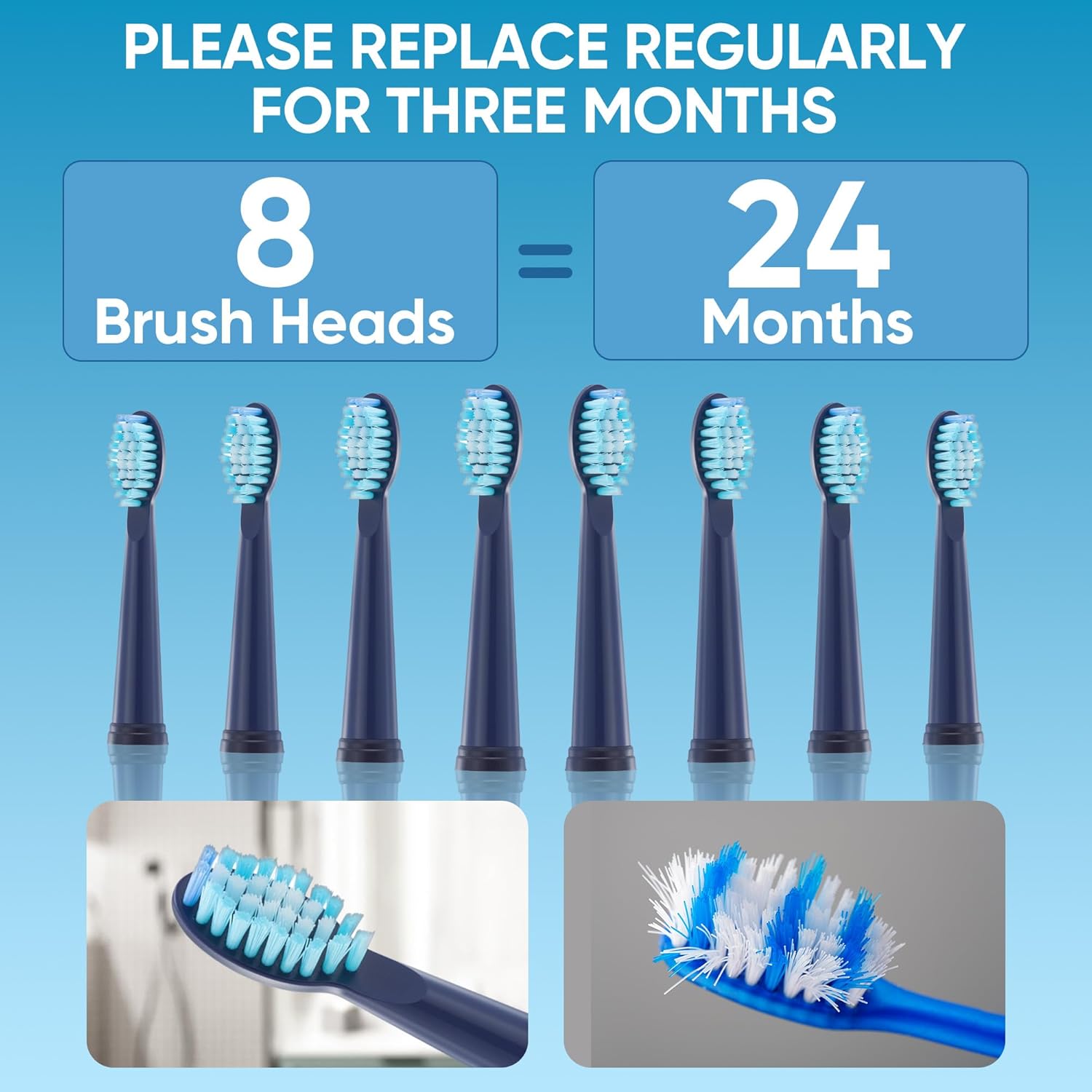 Thumbnail 6 de Yoomue Sonic Electric Toothbrush (Adults & Kids) in Navy Blue with 8 Replacement Heads