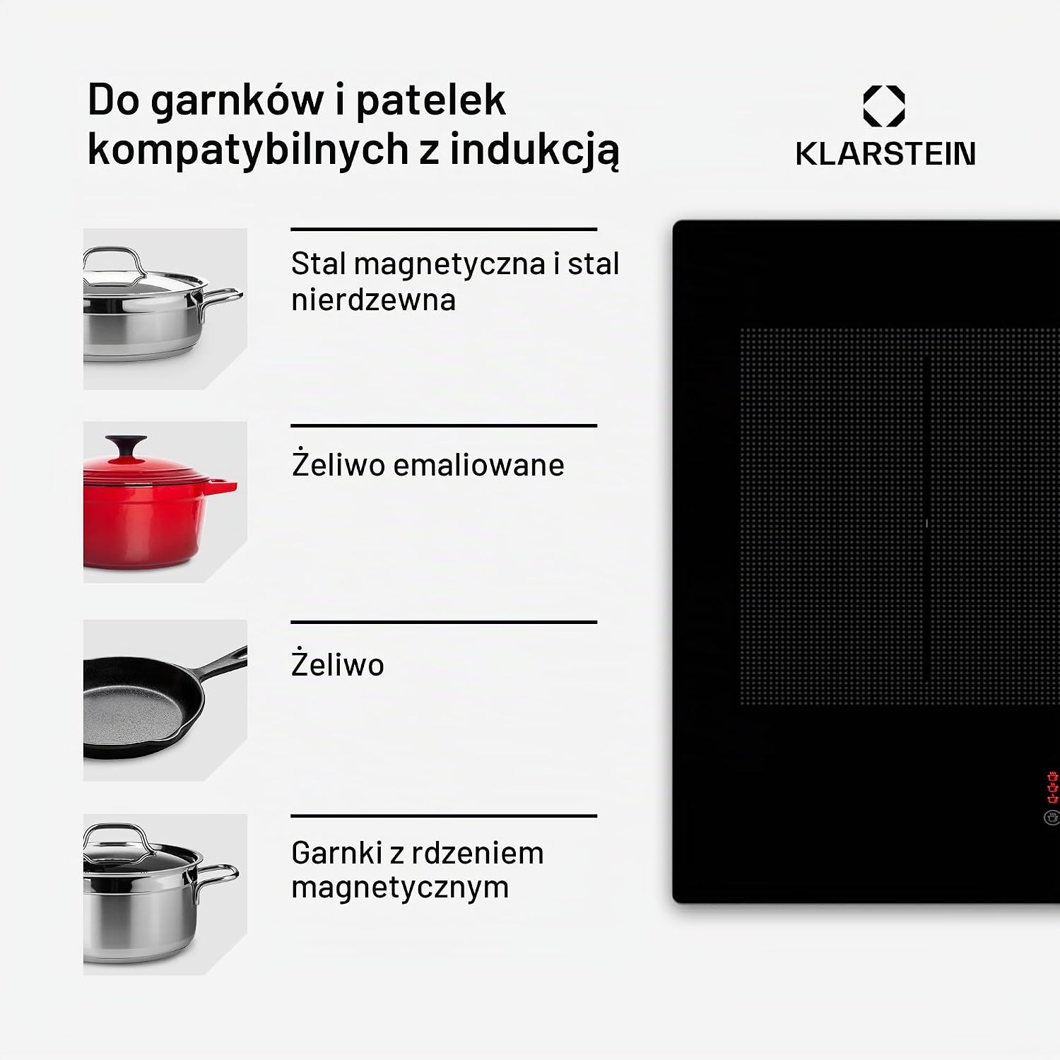 Detalle 2 de Klarstein – płyta indukcyjna 90 cm, 4 pola, 7200 W, sterowanie dotykowe