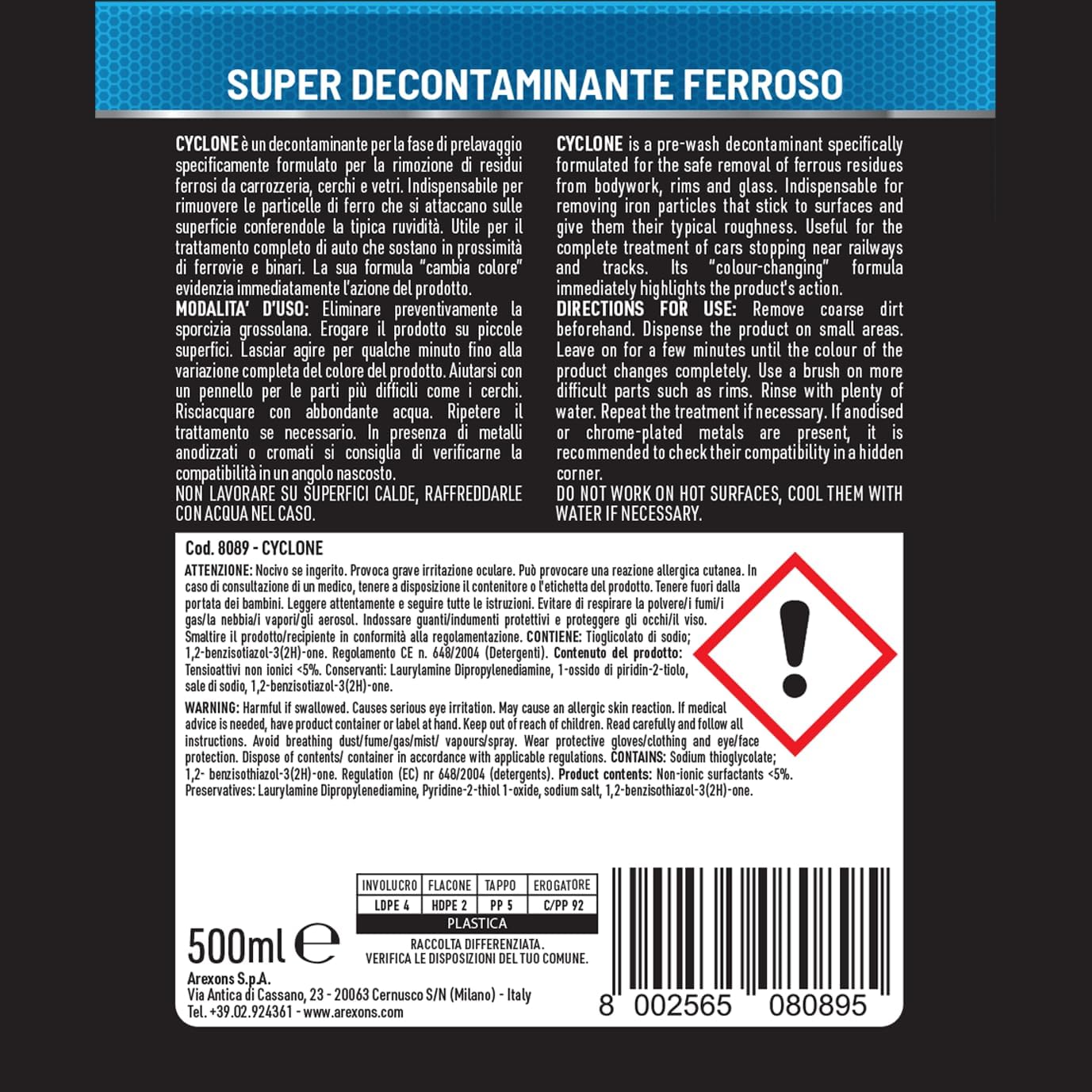 Detalle de Arexons Car Care Pro CYCLONE – Super Decontaminante Ferroso 500 ml