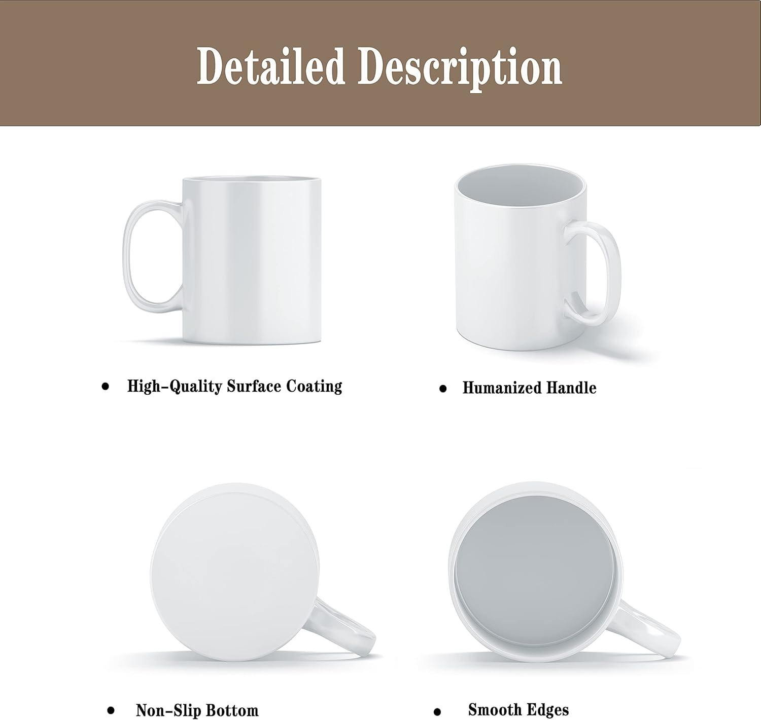 Detalle de TANGLONG 11 oz Sublimation Mugs Blank – White Ceramic, Set of 12 for DIY Coffee, Tea, and More