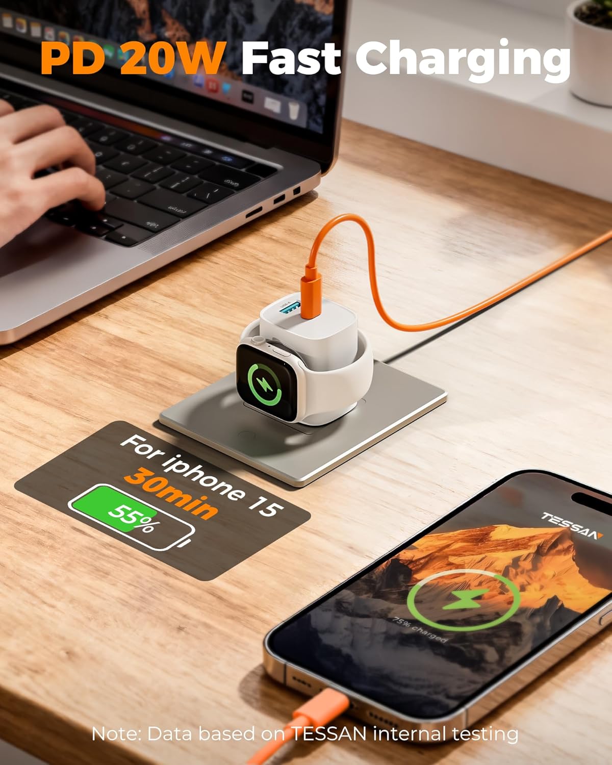 Thumbnail 3 de TESSAN 3-in-1 Charging Block for Apple Watch + USB-C/USB-A PD 20W