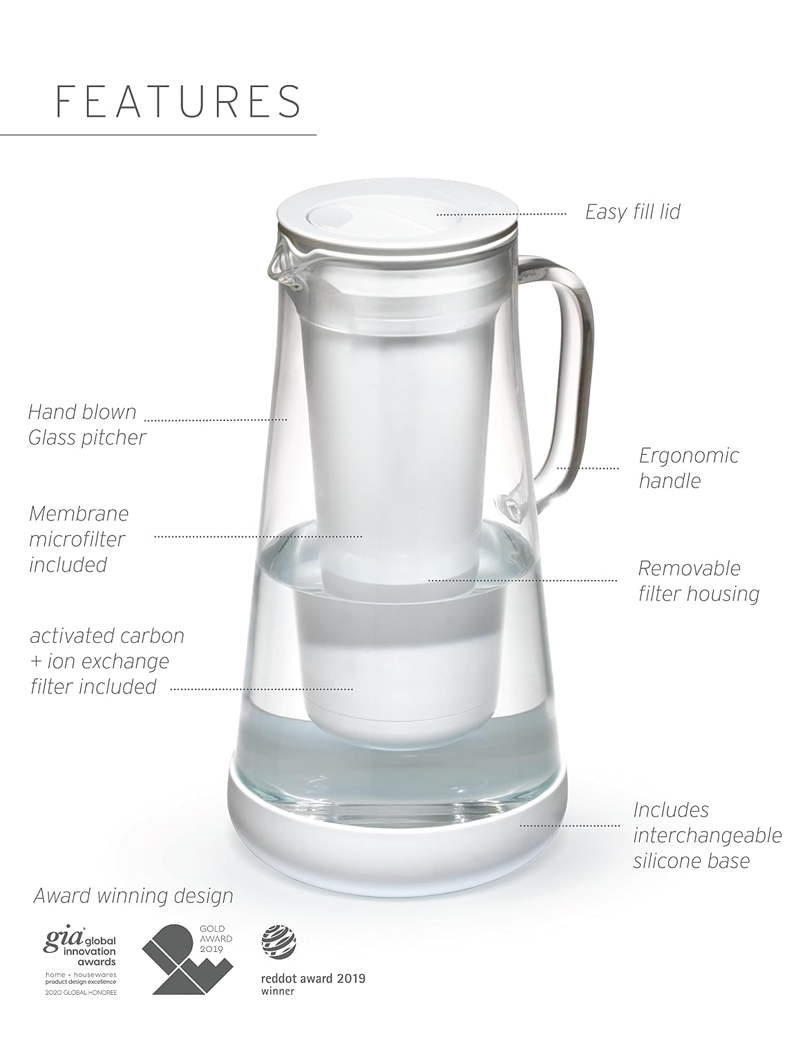 Detalle de LifeStraw Home 7-Cup Water Filter Pitcher (Terrazzo Glass with Silicone Base)