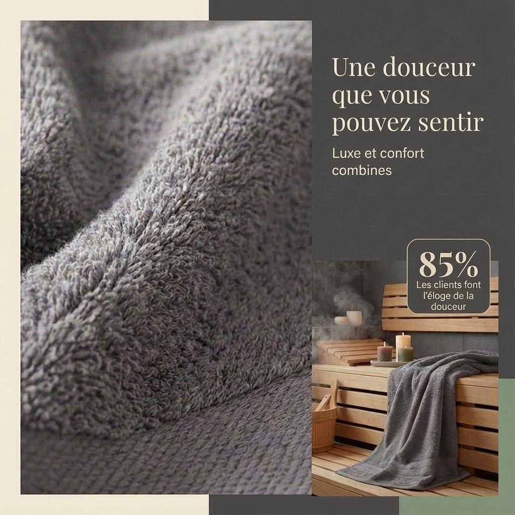 Thumbnail 1 de Komfortec Ensemble de Serviettes 8 Pièces – 4 serviettes de bain 70x140 cm et 4 essuie-mains 50x100 cm en coton 100% | Gris anthracite/beige