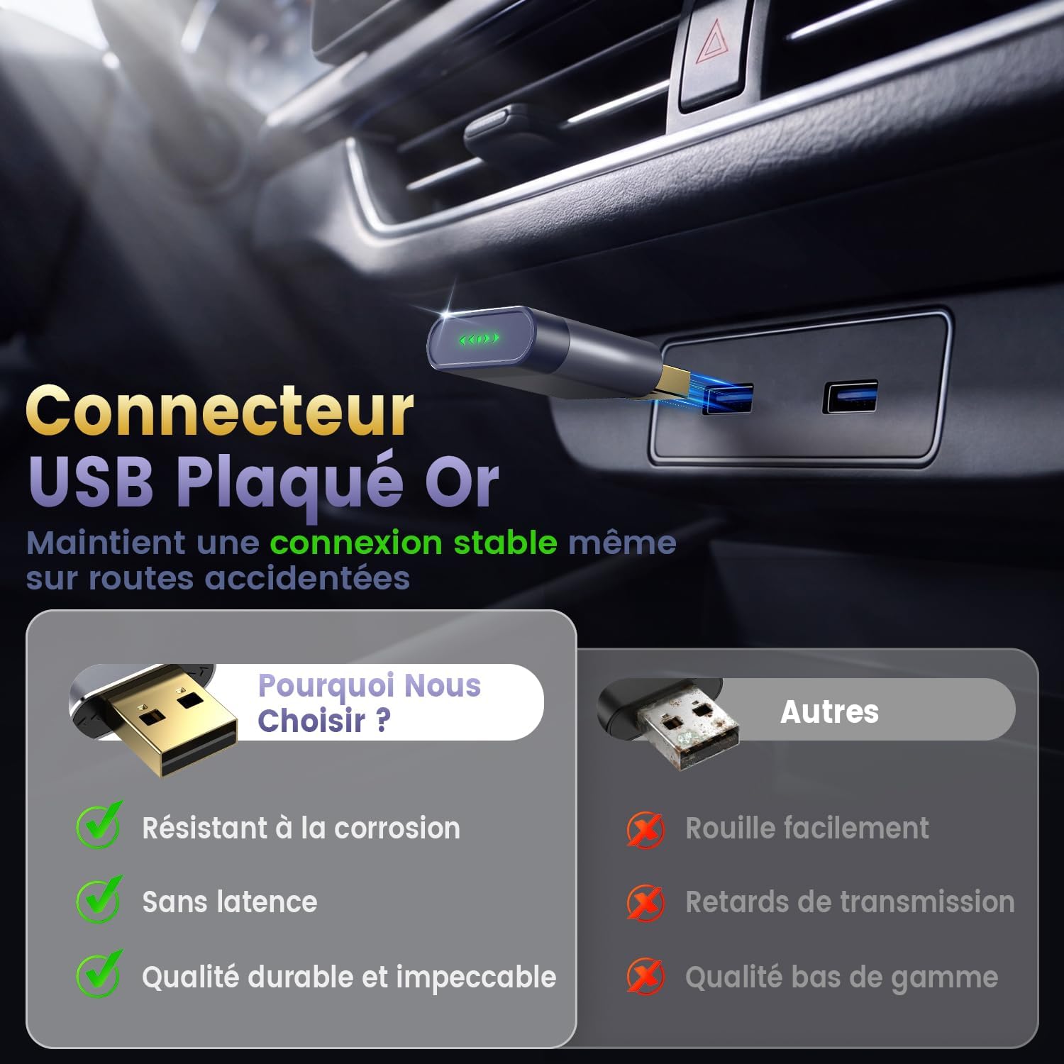 Detalle de Mini Adaptateur CarPlay sans Fil pour Apple/Android Auto – Connexion rapide, sans latence et sans surchauffe