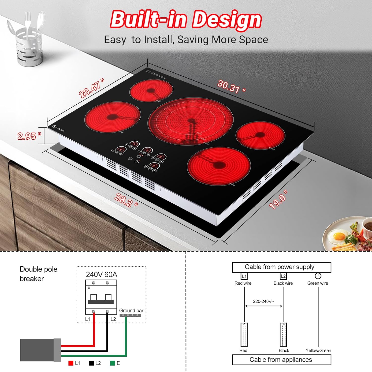 Thumbnail 6 de AMZCHEF SK-90HLA30 30-Inch Electric Cooktop, 5 Burners, 9 Power Levels