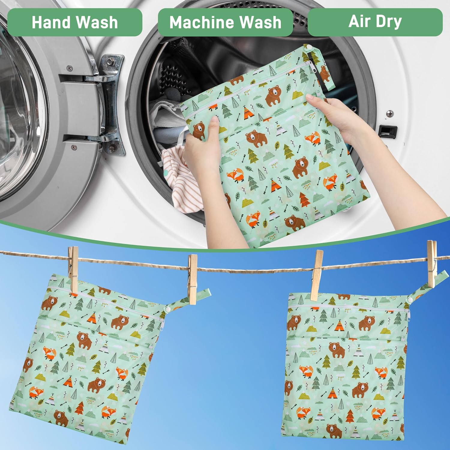 Thumbnail 6 de Zocipro Wetbag Set (3 Stück) für Stoffwindeln – Nass- und Trockenbeutel mit Reißverschluss für Kindergarten, Reisen & Pool