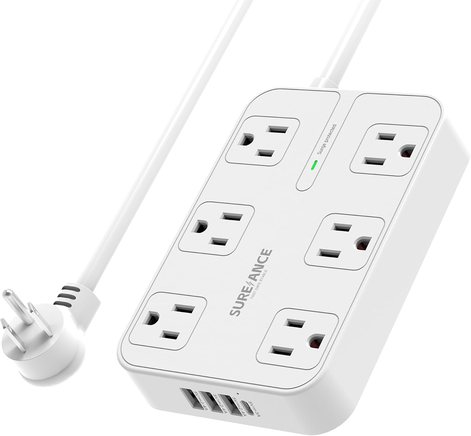 Detalle de SUREANCE 6-Outlet Power Strip with USB-C, 1050J ๐
