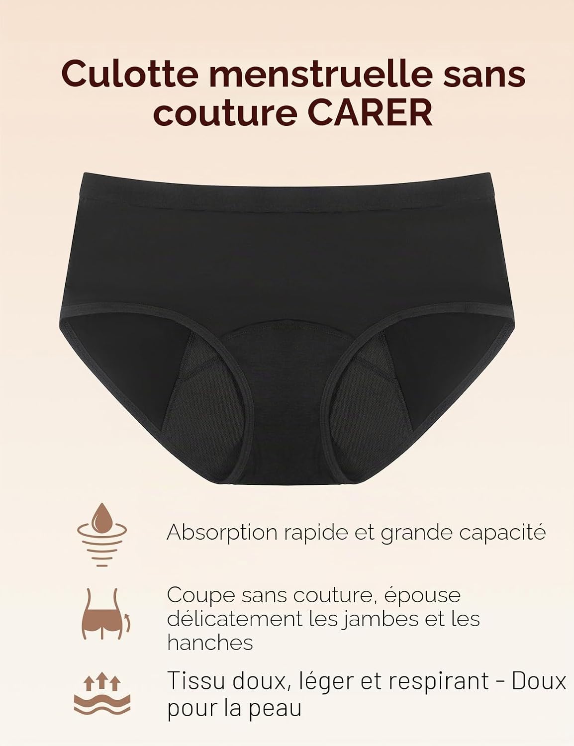 Detalle de Carer Lot de 5 Culottes Menstruelles Lavables et Imperméables pour Femme – Taille M