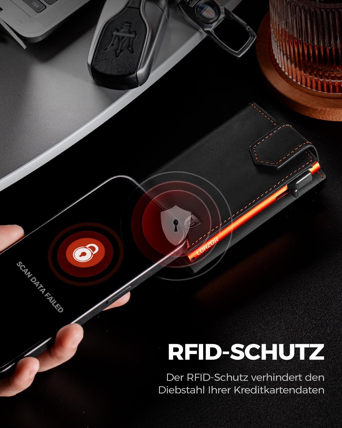 Detalle 2 de LORZOR Kartenetui Slim Wallet 10 Karten 🔒