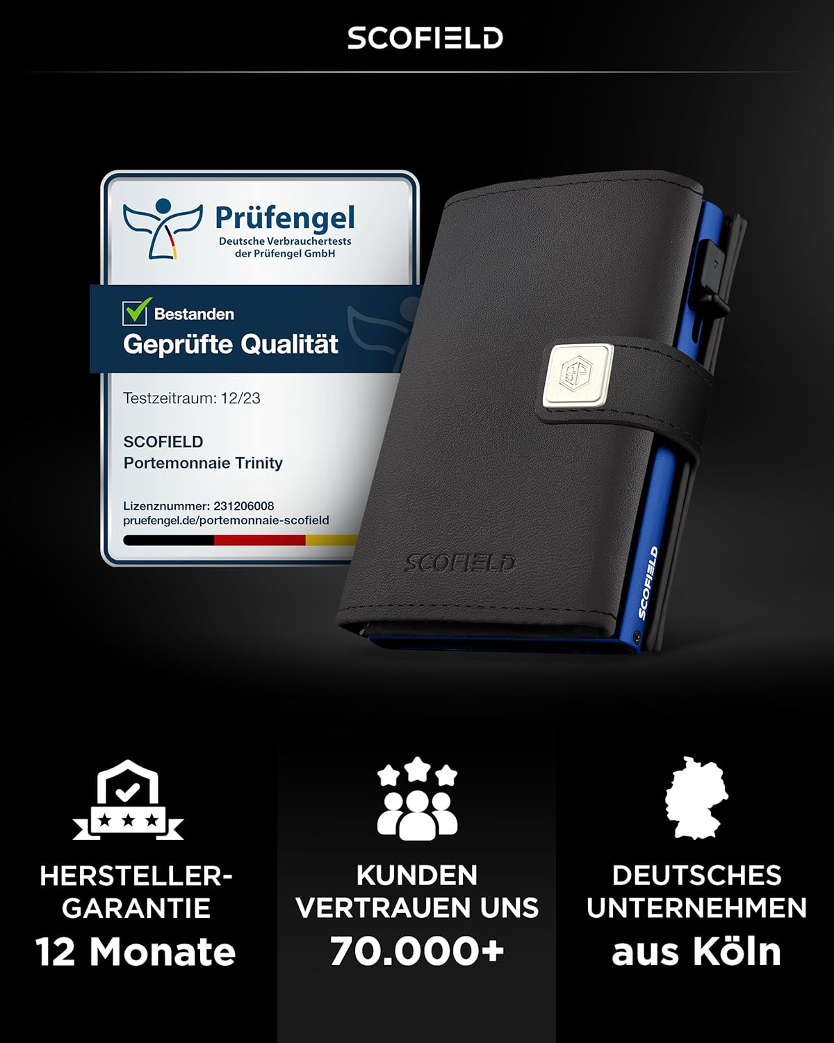 Detalle de SF SCOFIELD Trinity Herren-Geldbörse mit RFID-Schutz für bis zu 12 Karten (Slim Wallet)