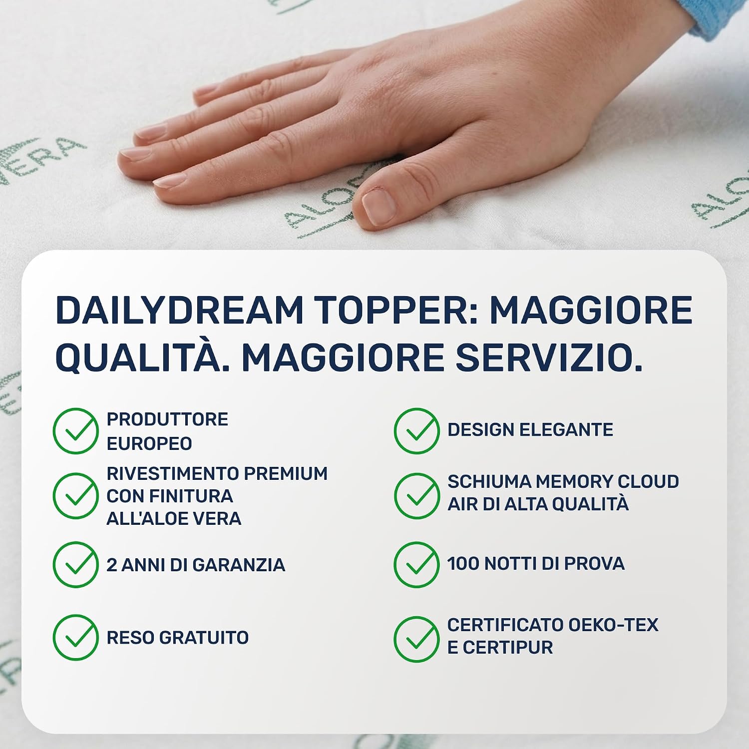 Detalle de Dailydream Topper matrimoniale piccolo 140x200 cm memory foam – Edition Aloe Vera (Model L)