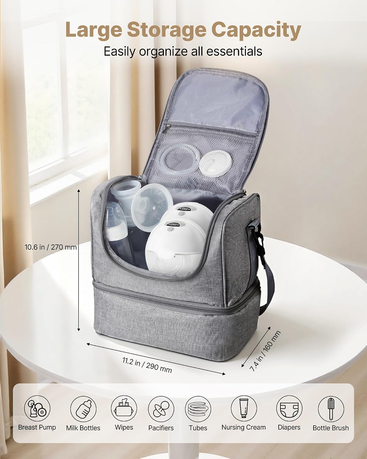 Detalle de VEVOR Breast Pump Bag 11.2 x 7.4 x 10.6 in