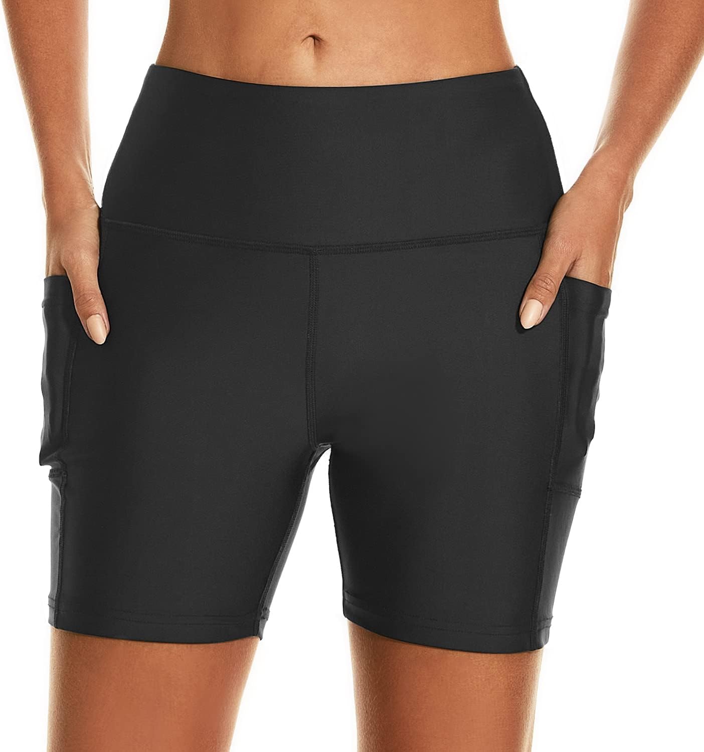 Detalle de HODOSPORTS Women's Swim Board Shorts with Pockets, UPF50+ High Waisted Bottoms