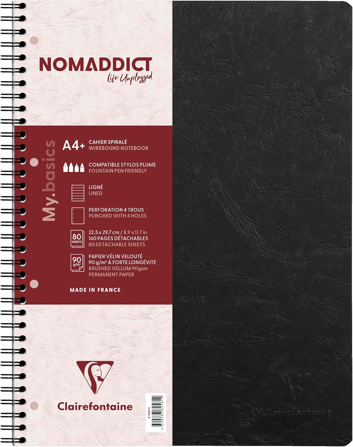 Detalle de Clairefontaine 782561C Age bag Quaderno a spirale nero – formato A4+, 160 pagine e carta 90 g/m² Clairefontaine