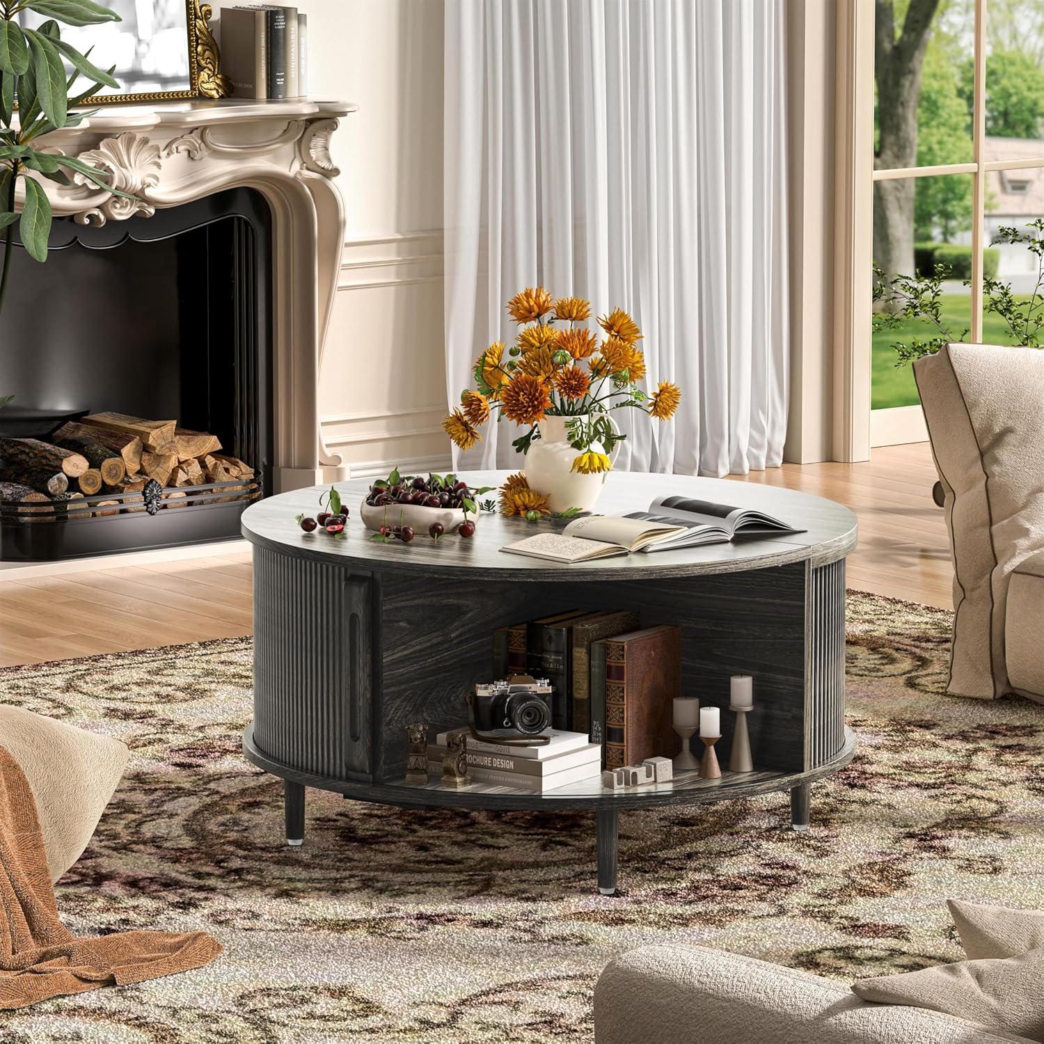 Detalle de BEROXII HCYZ-001GRAY-CA Round Coffee Table, 31.5" Lift-Top with Storage