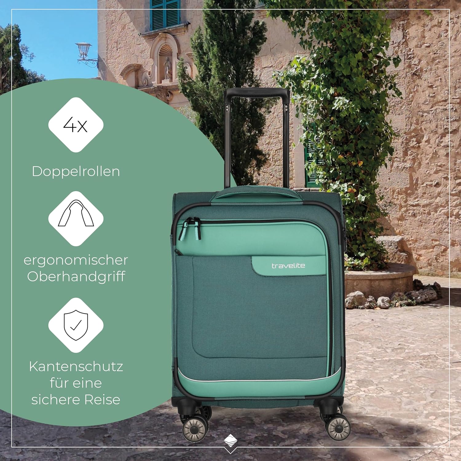Detalle de Travelite VIIA 55 cm Weichschale Handgepäck-Koffer 34 L – recyceltes Polyester, IATA-Norm