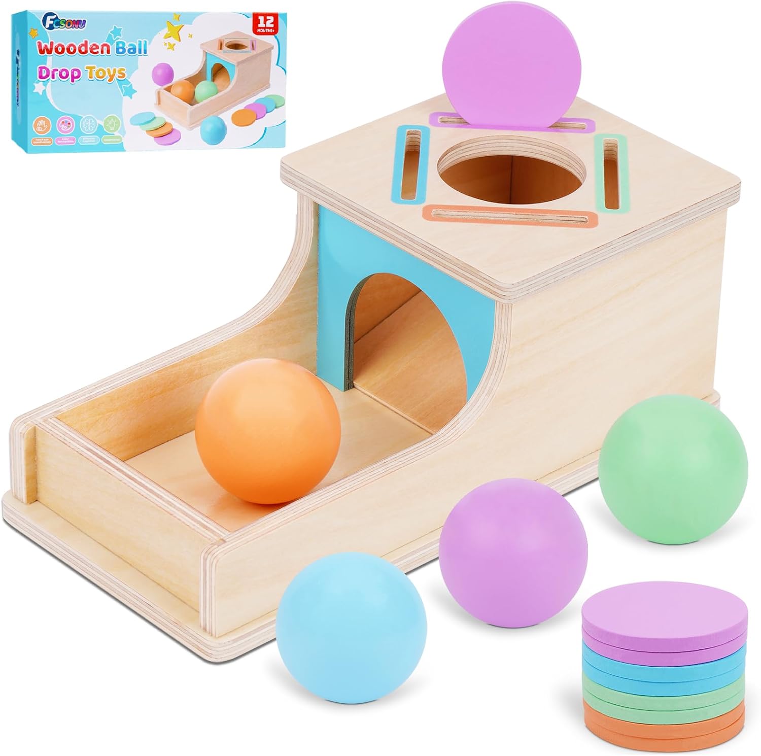 Detalle de FCSONU Jouet Montessori pour Bébé 1–3 Ans – Circuit de billes en bois