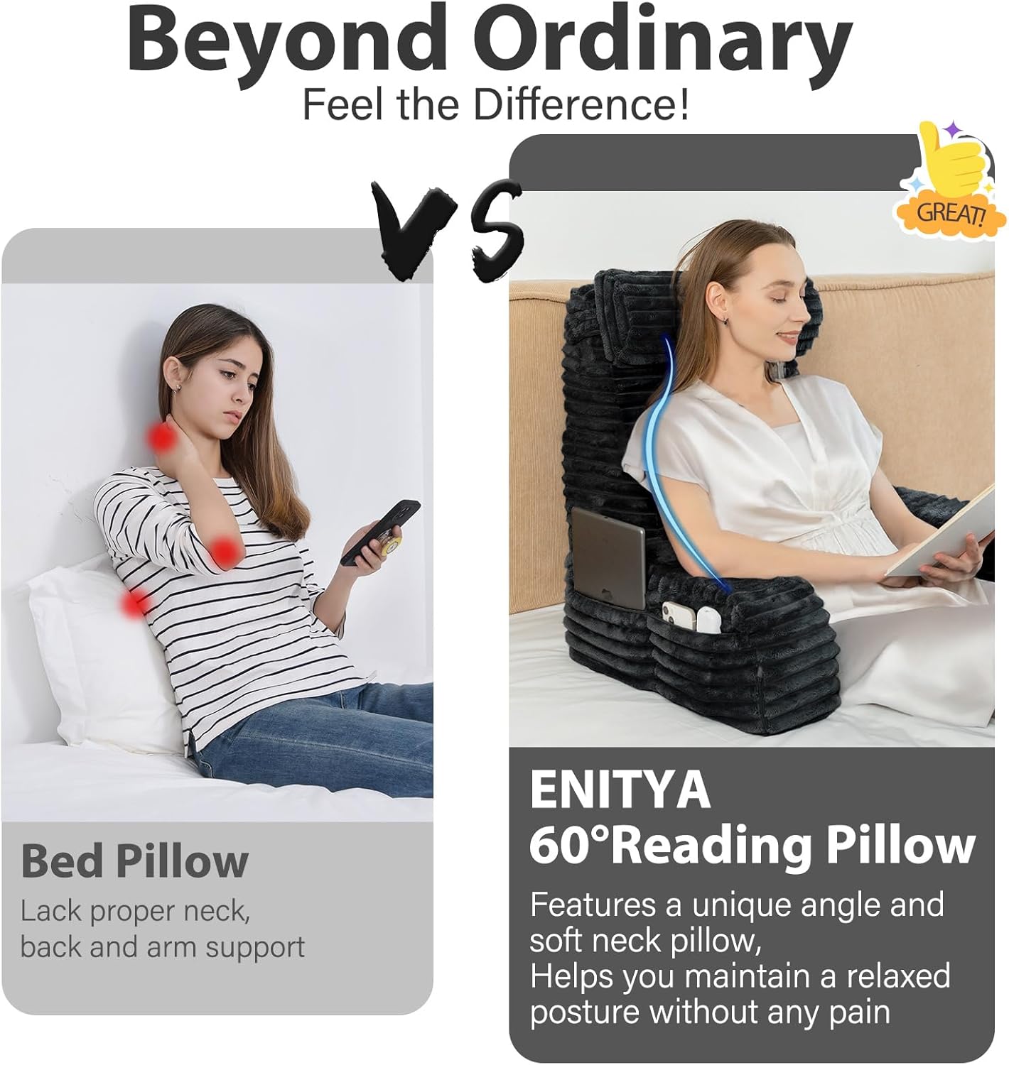 Thumbnail 3 de ENITYA 22" XL Back Pillow with Armrests, Layered Foam and Side Pockets