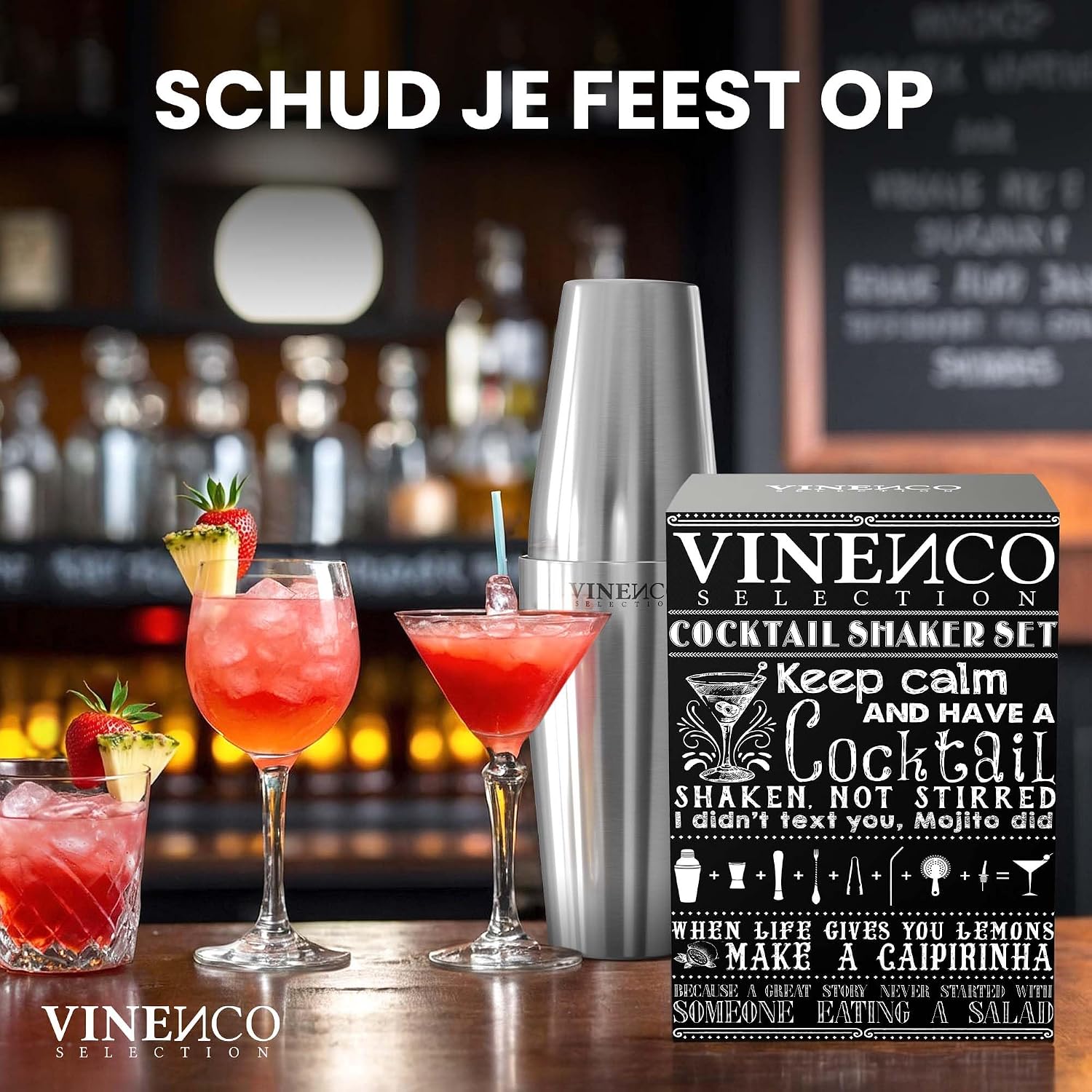 Detalle de Vinenco CS3 Boston cocktailshakerset, 13-delig van RVS met standaard