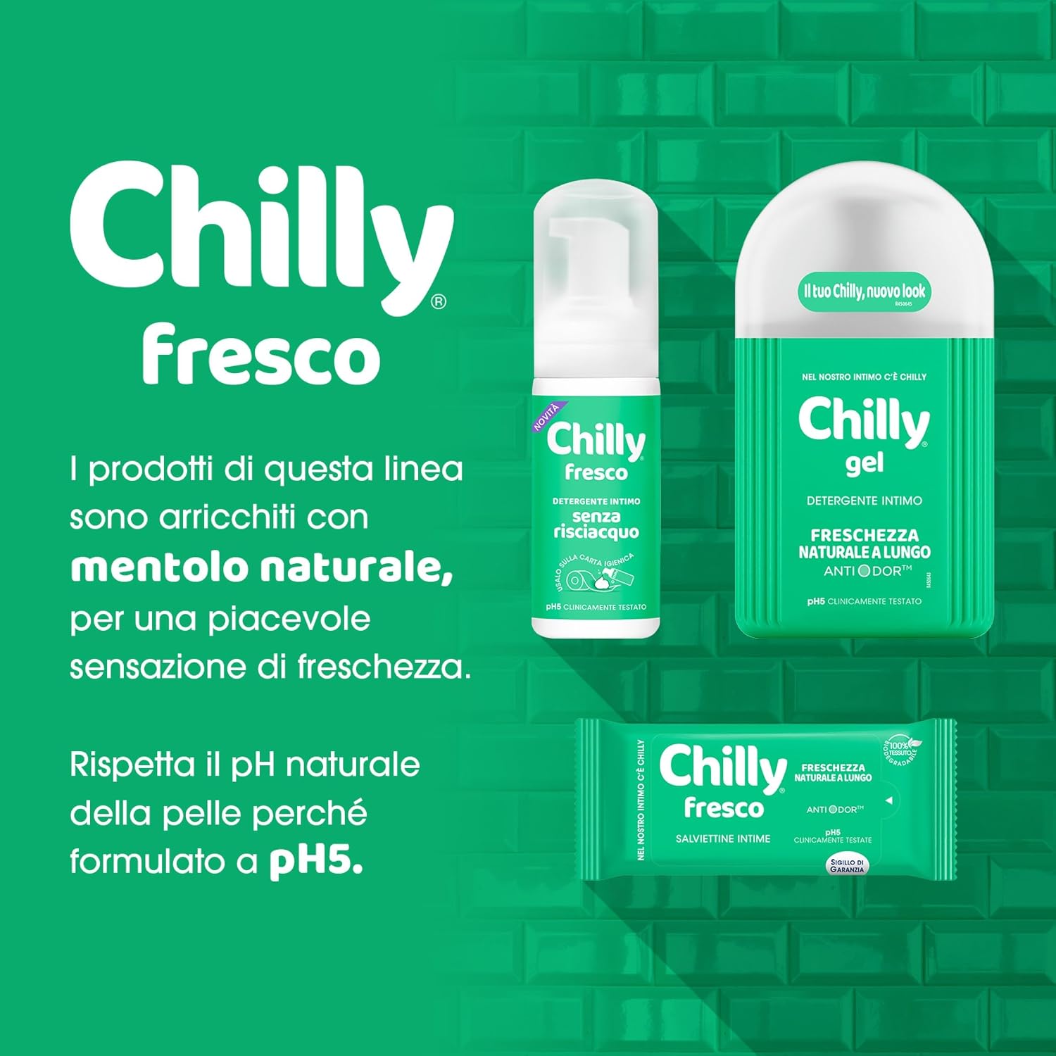Detalle 2 de Chilly Salviettine Fresco Igiene Intima – 60 salviette, pH 5, mentolo naturale