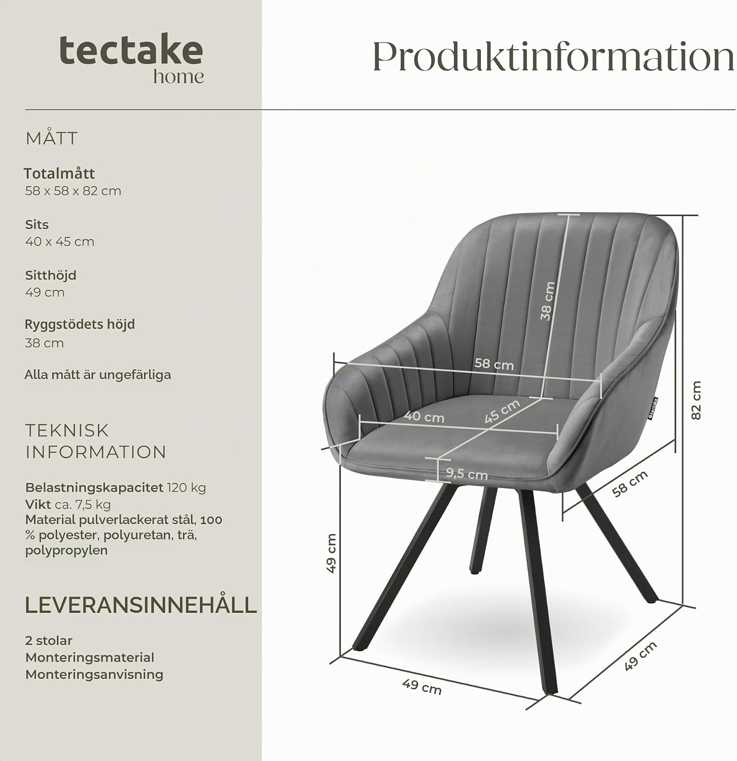 Detalle de tectake Snug 405663 – roterbara fåtöljer i grå sammetslook, set om två