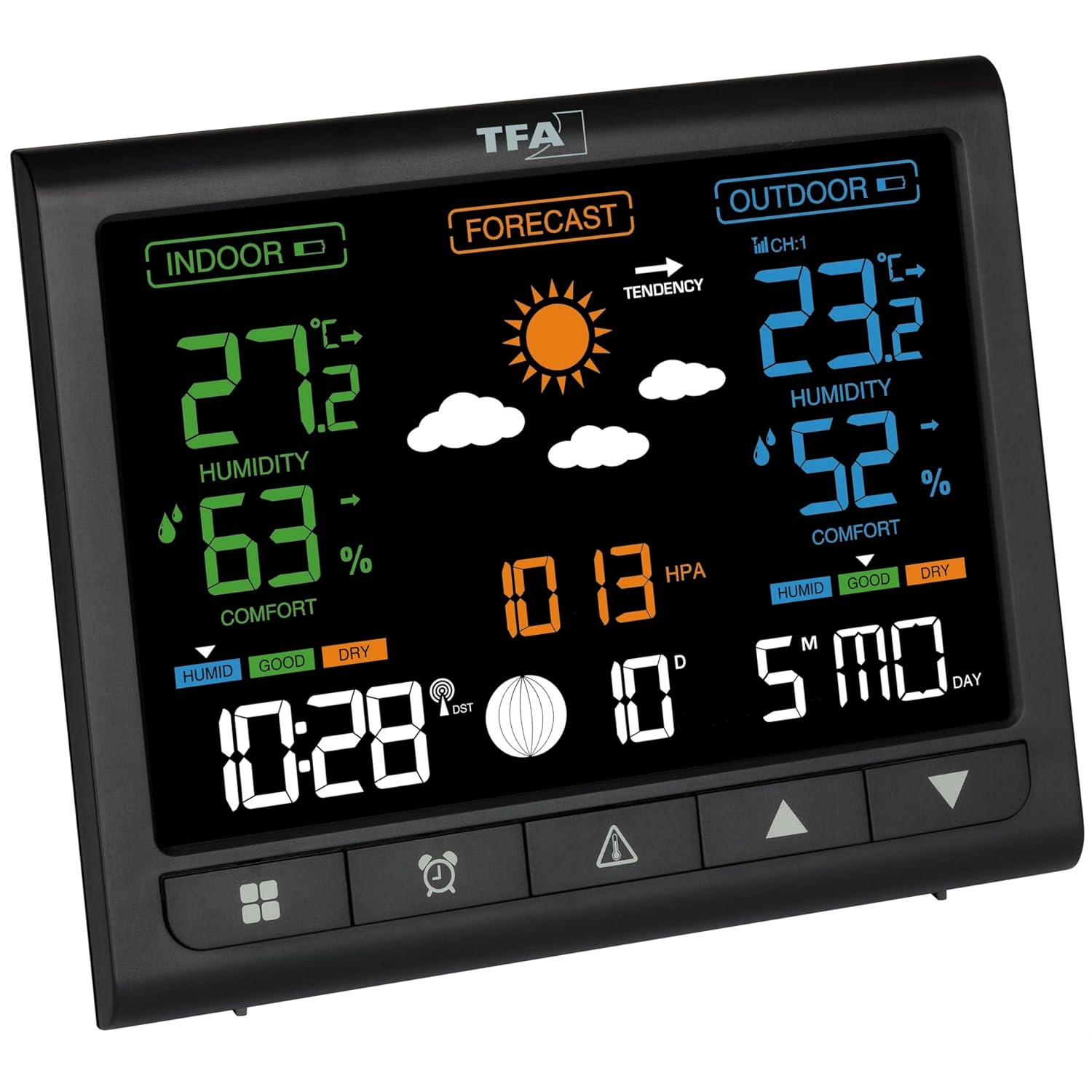 Thumbnail 1 de TFA Dostmann 35.1171 stazione meteo con sensore esterno e display VA Contrast (termo/igrometro, previsioni, allarme temperatura) nero