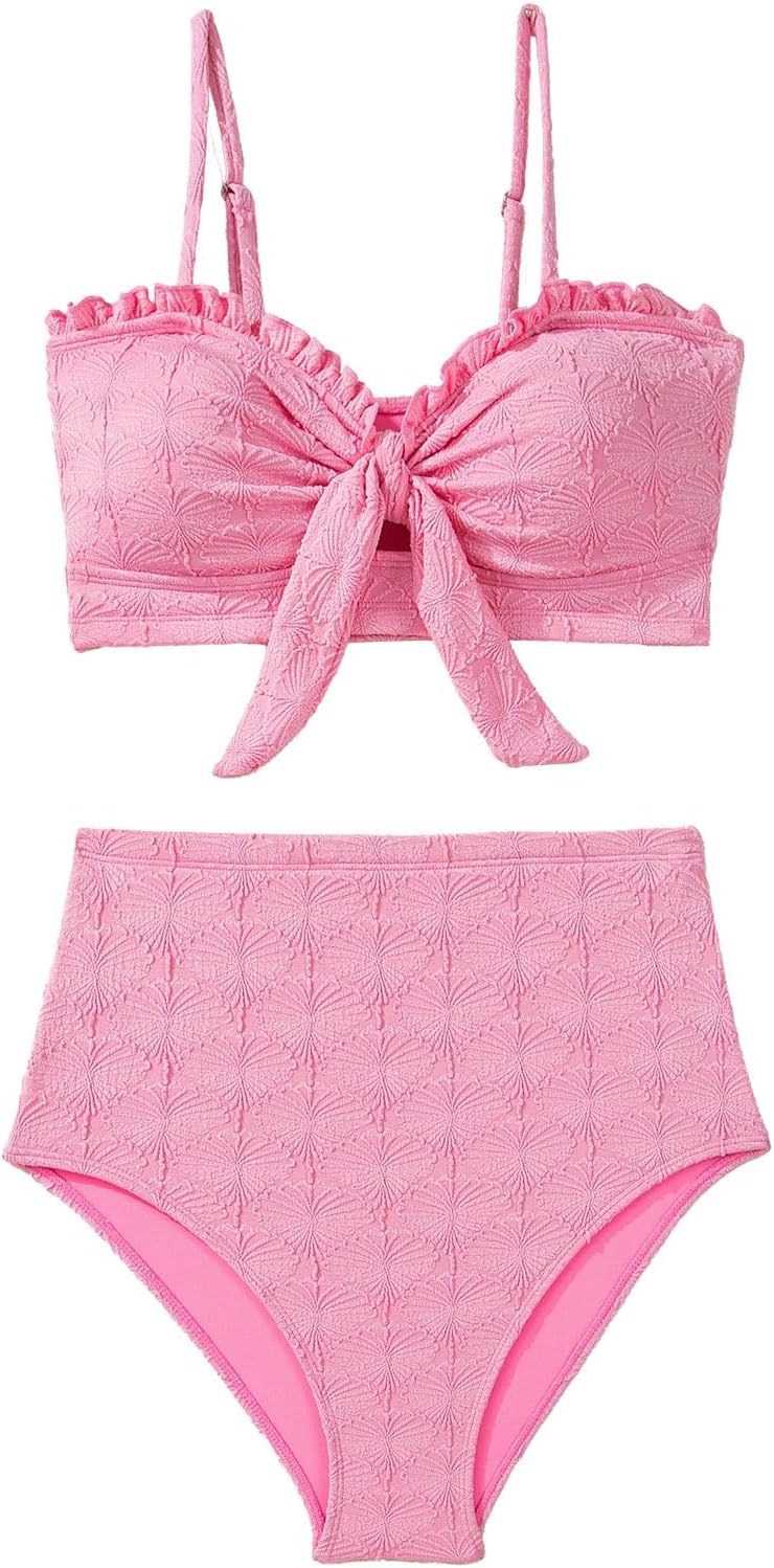 Thumbnail 3 de Herseas Seashell Textured Bikini Sets with Knotted Front and Ruffle Trim