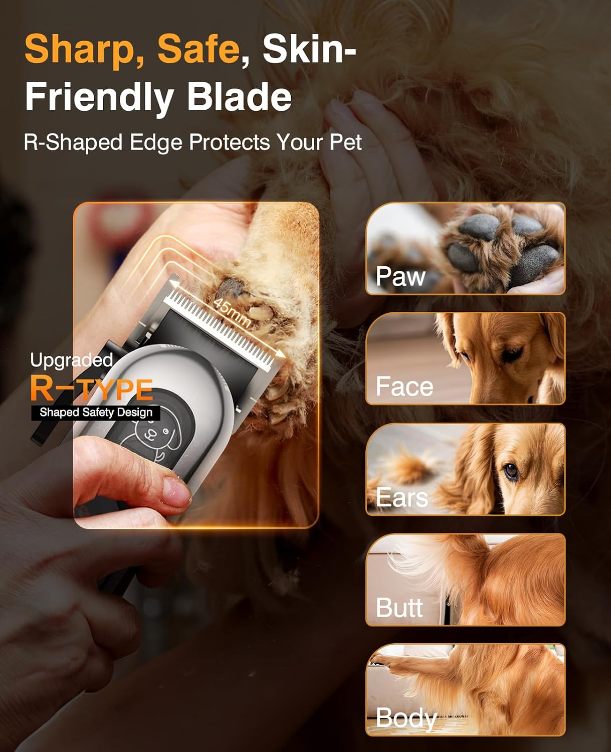 Detalle 2 de IPX7 Waterproof Dog Clippers with 6 Guide Combs and Stainless Steel Blade