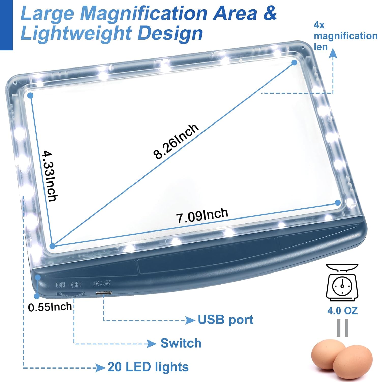 Thumbnail 3 de 5X Rechargeable Magnifying Glass for Reading with Dimmable LED Light