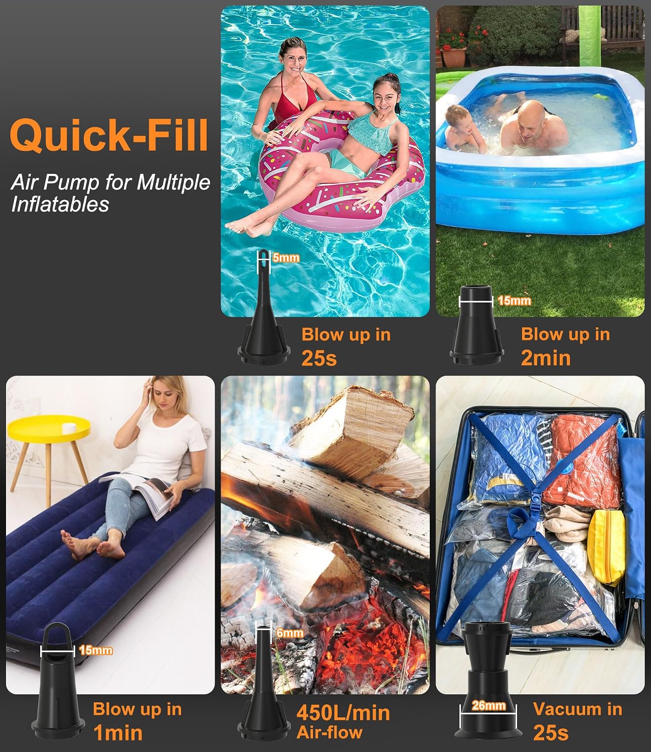 Thumbnail 6 de Electric Pump for Inflatables by BEAUTYOVO: 3-in-1 Cordless Mini Pump with Light and Carry Bag