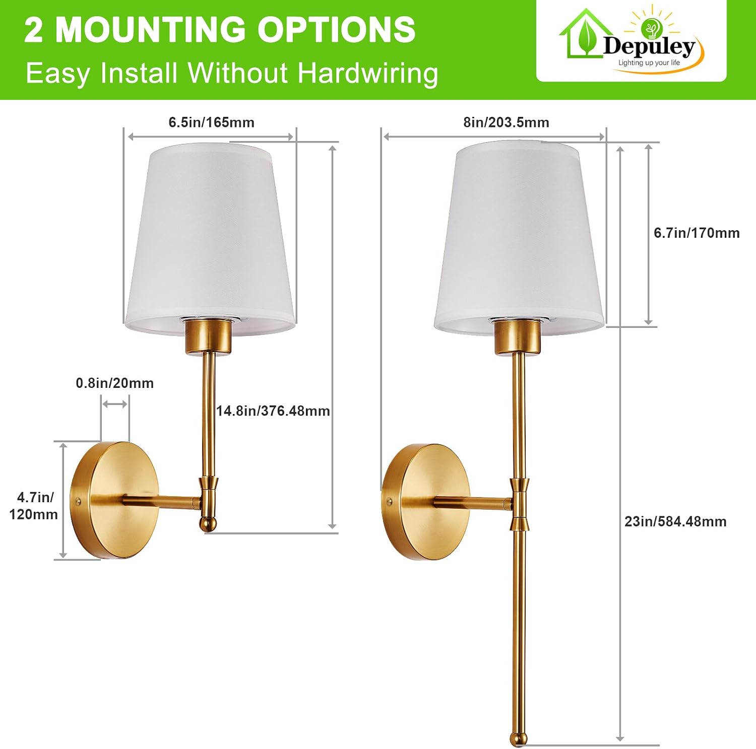 Thumbnail 6 de Depuley Battery Operated Wall Sconce Set of 2 with Remote | Wireless, Rechargeable 10000mAh, 12 RGB Colors, 3000K-6500K dimmable