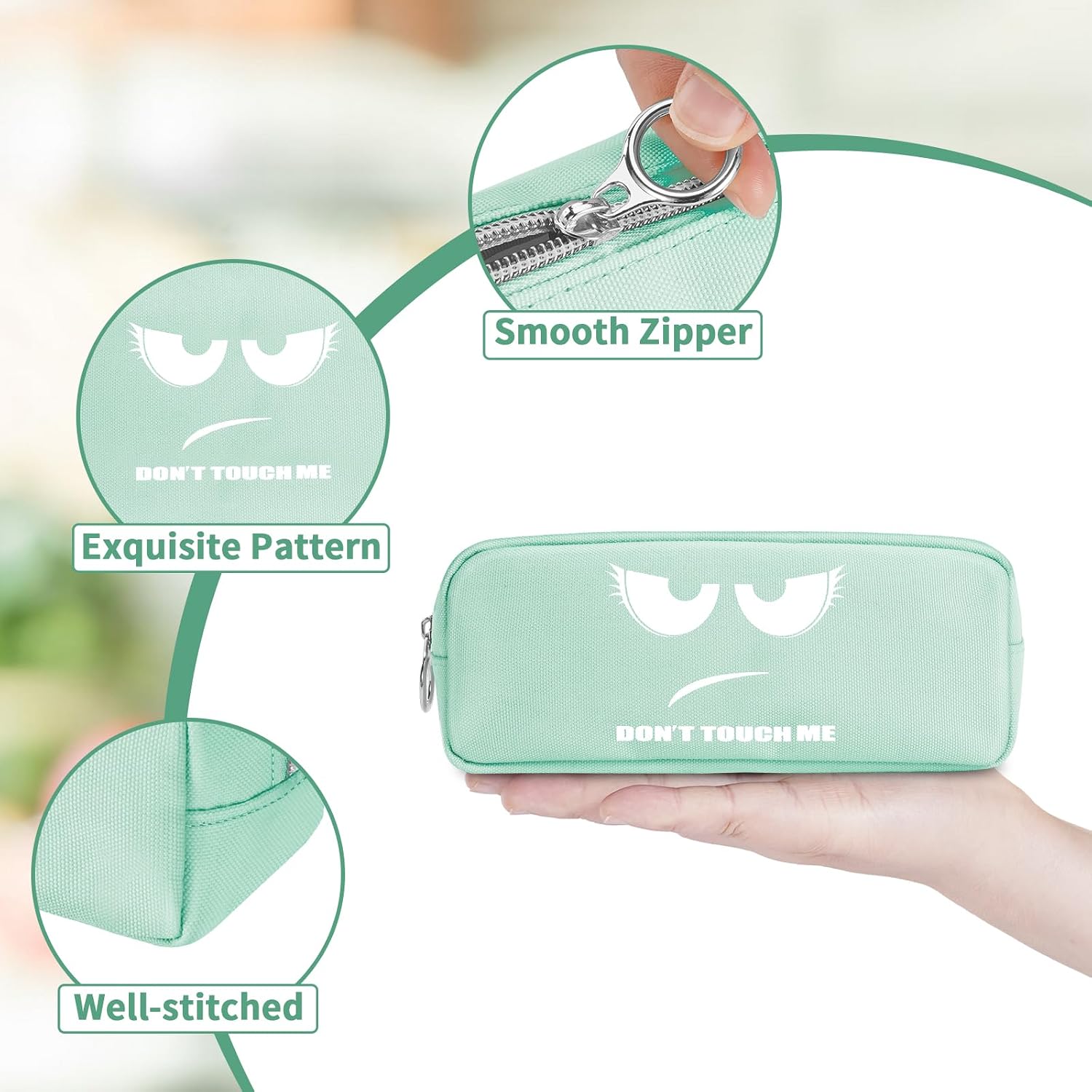Detalle de FINPAC Trousse scolaire à crayons et maquillage Vert (ne pas toucher) — 1 compartiment, polyester résistant