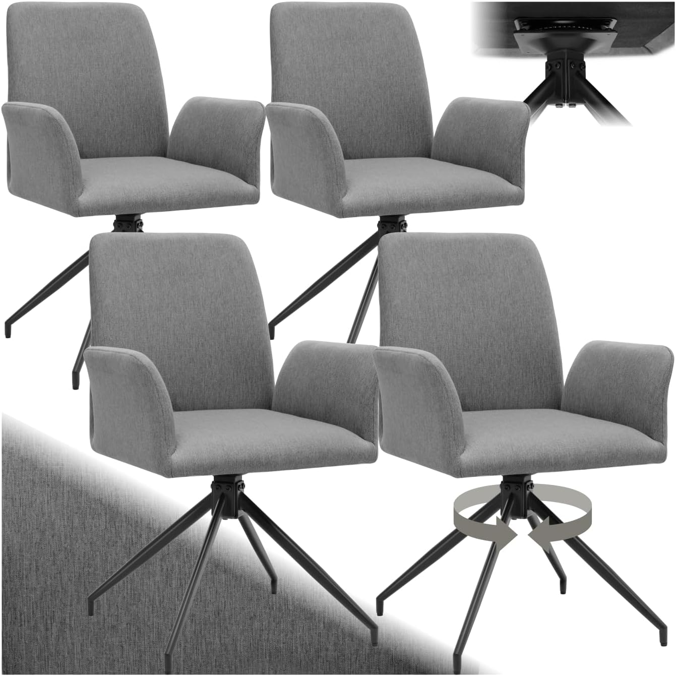 Detalle de tectake 406192 snurrstolar, 4-pack med vadderad sits och 360° rotation
