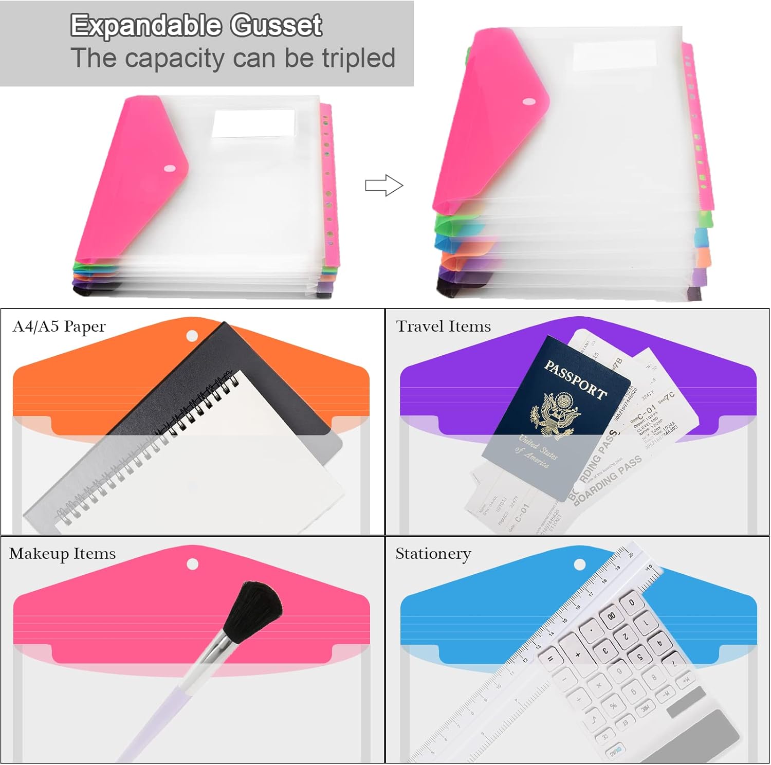 Detalle de A4 Plastic Wallets Folders – 12Pcs Punched Pockets, Popper Wallets with Pocket for Home, Office and School