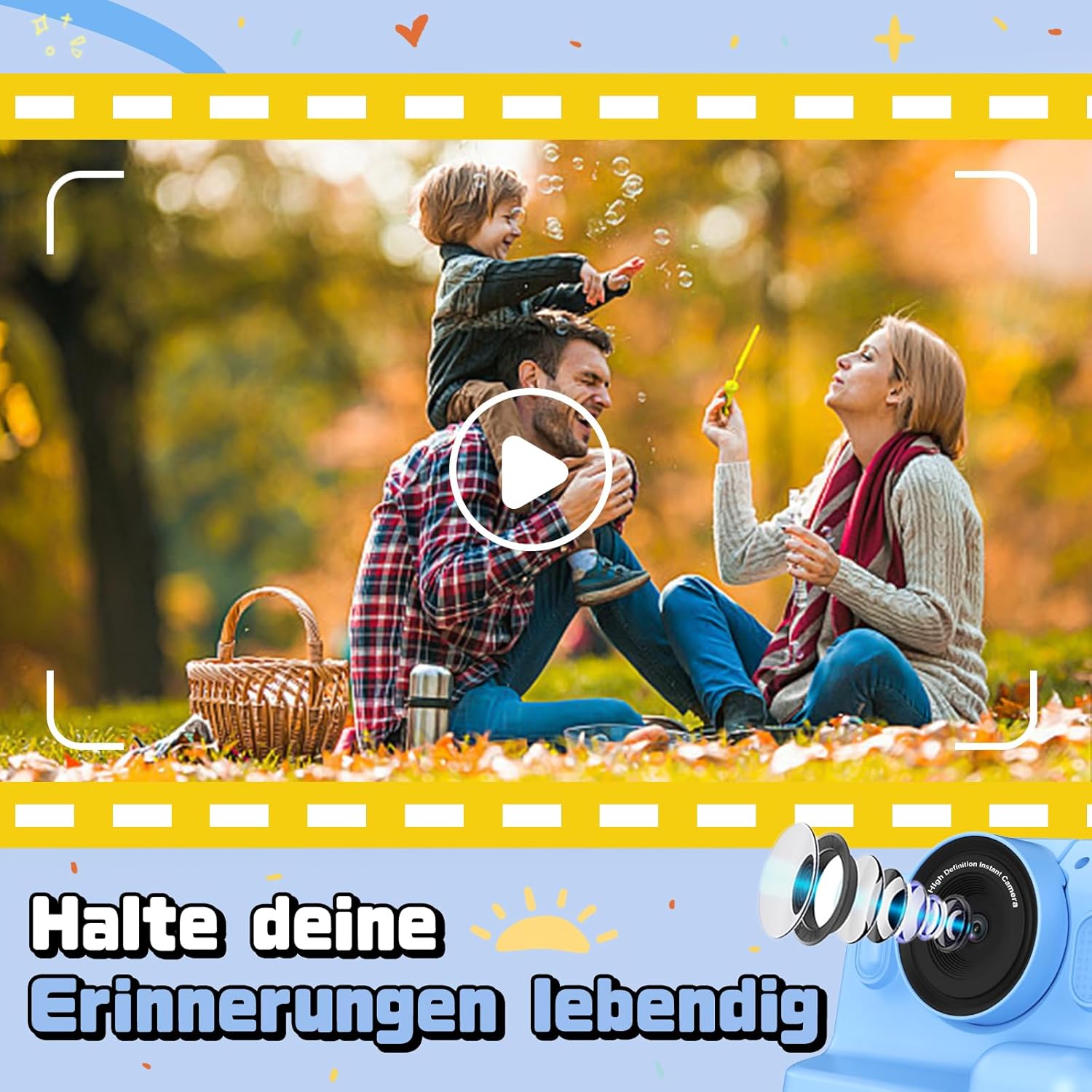 Thumbnail 2 de WOWAWOLA Sofortbildkamera Kinder mit 180° Klappobjektiv – 1080P, 32GB, Druckpapier & Mehr