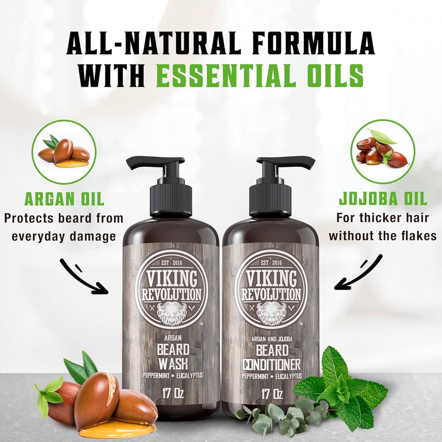 Thumbnail 4 de Viking Revolution Beard Wash & Conditioner Set with Argan & Jojoba Oils – Softens, Smooths & Strengthens Beard Growth