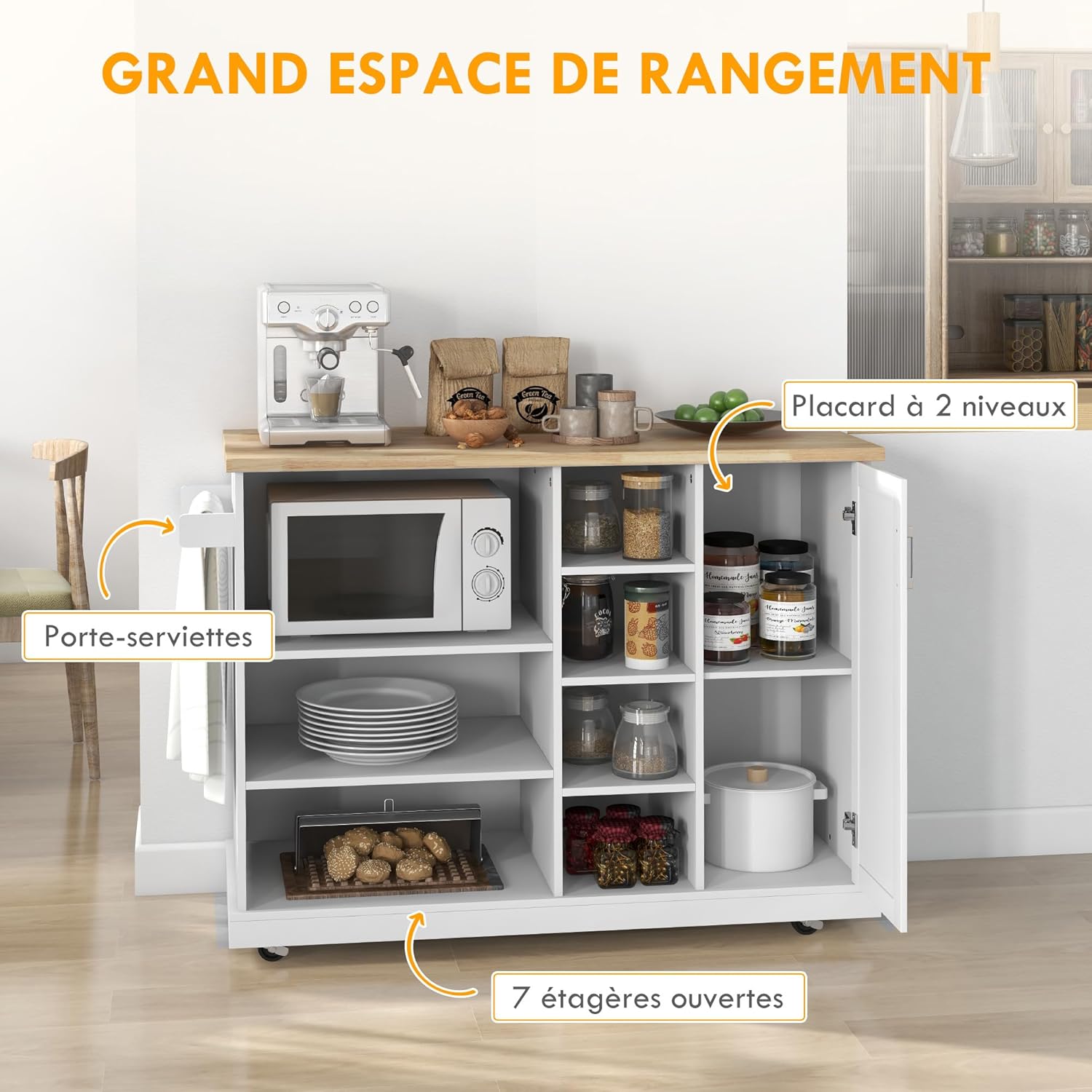 Detalle de HOMCOM desserte îlot de cuisine 129 x 51