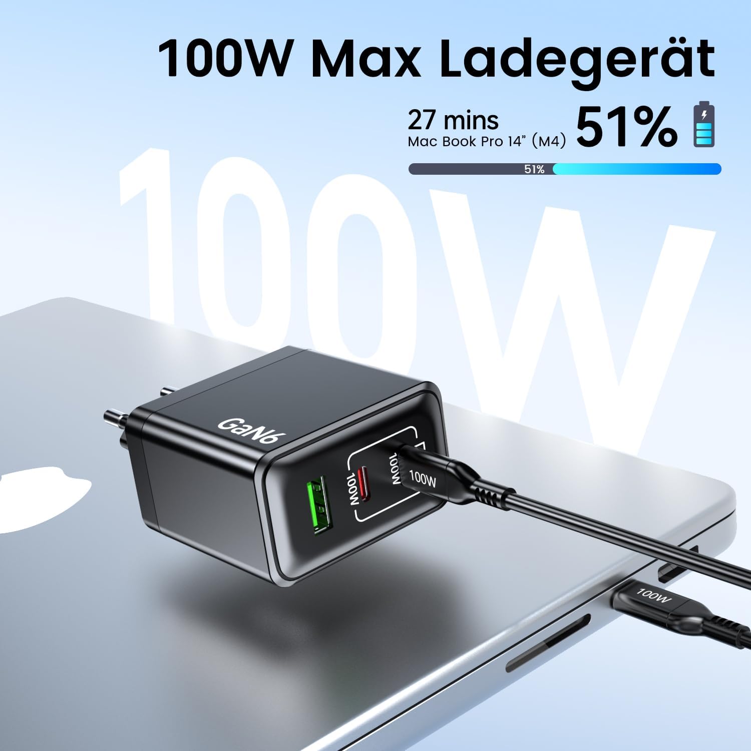Thumbnail 2 de Ombrex 140W USB-C Ladegerät – 3 Ports, GaN6, 100W USB-C + 2×100W/20W USB-C & USB-A